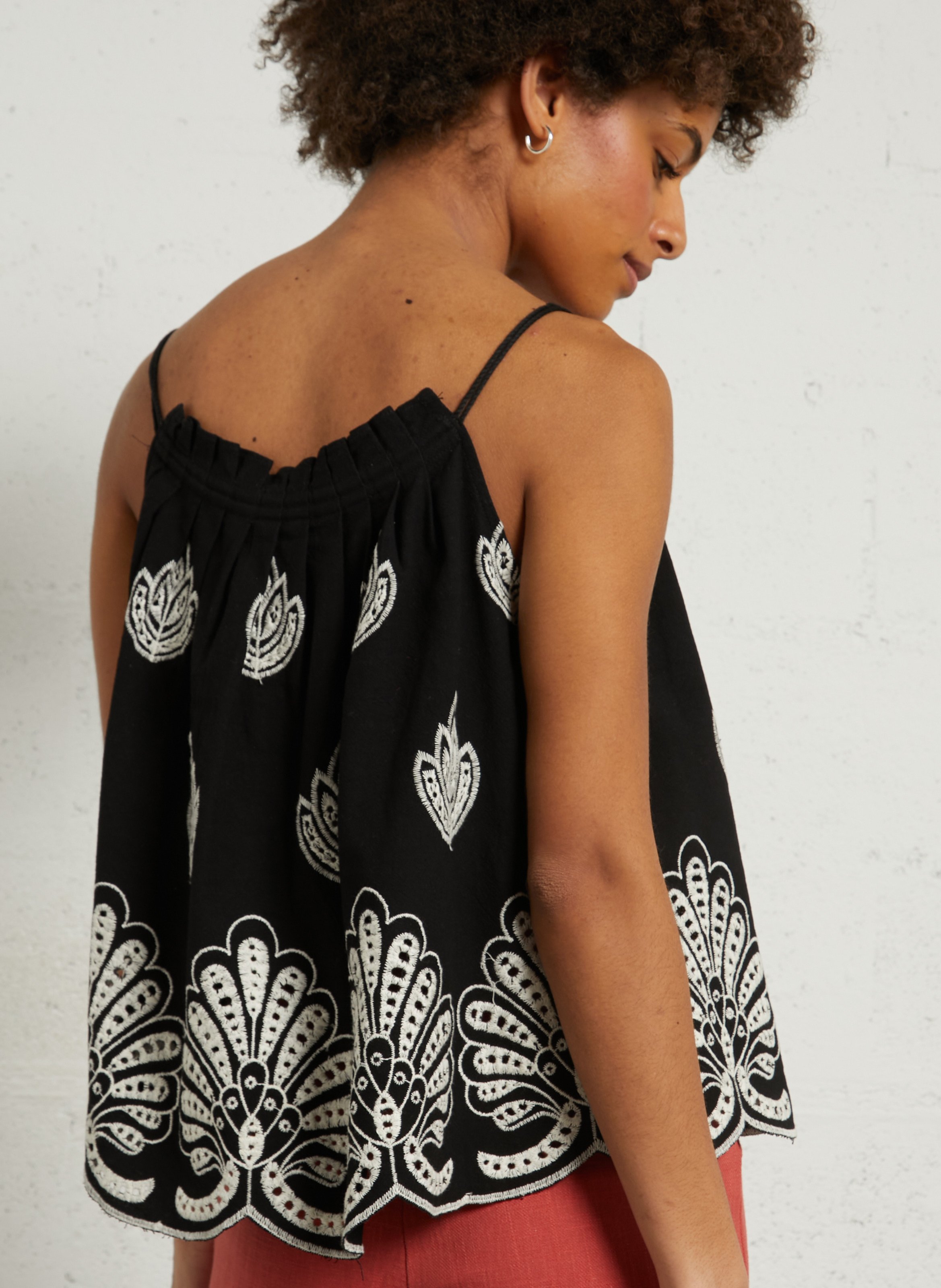 Top brodé en coton THE KORNER Noir