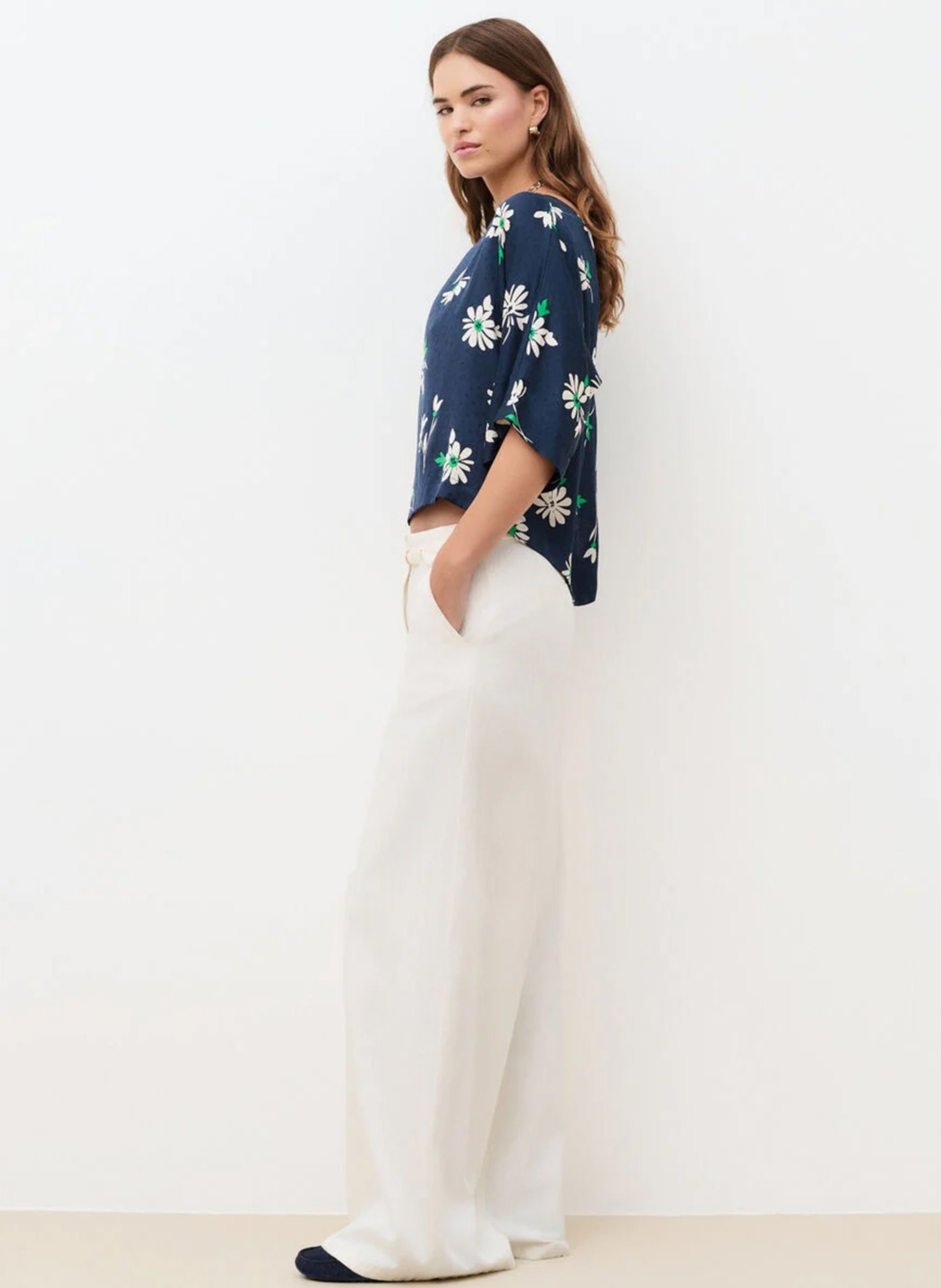 Top droit col bateau imprimé CAROLL Bleu