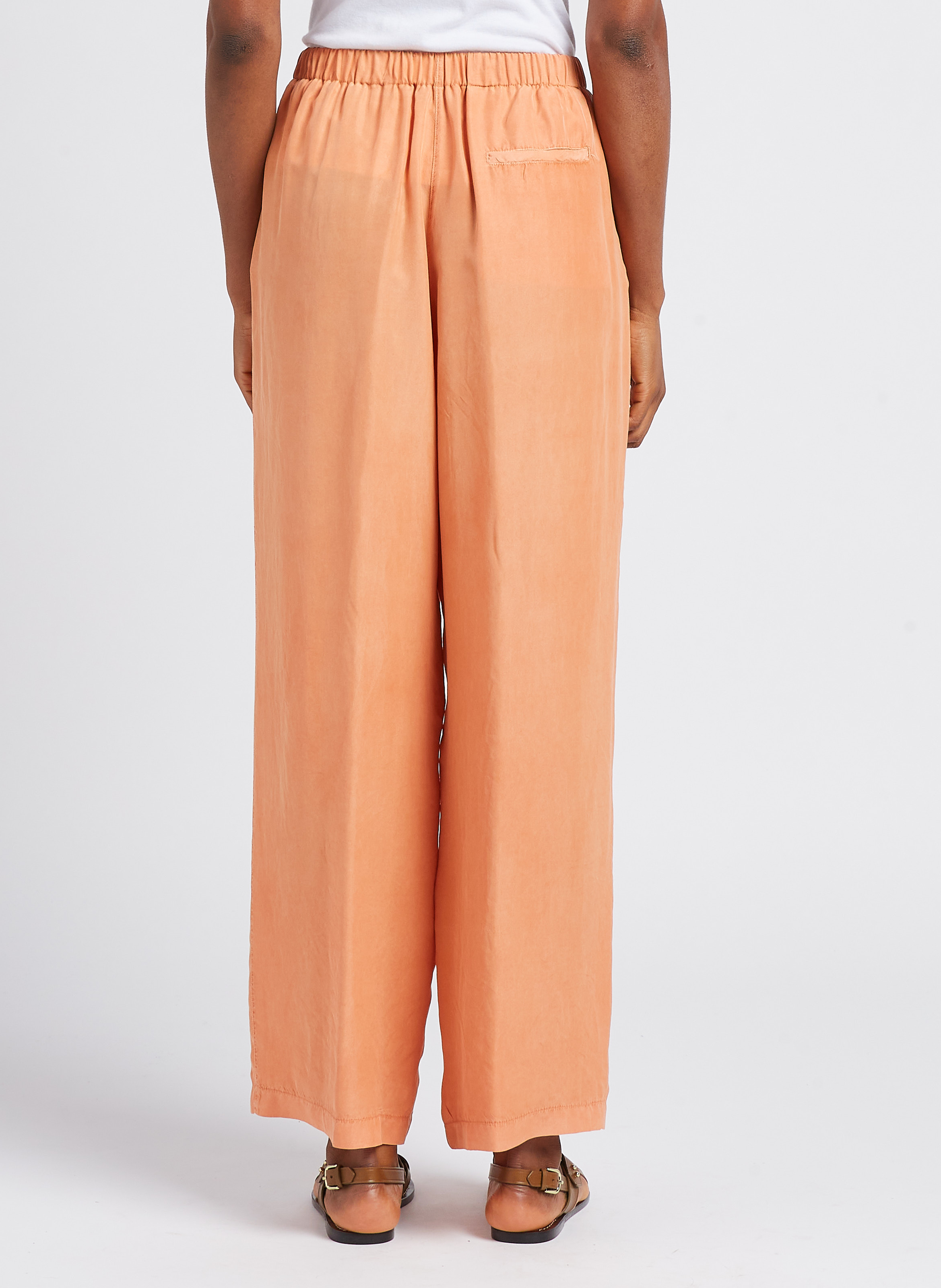 Pantalon large fluide en soie POMANDERE Orange