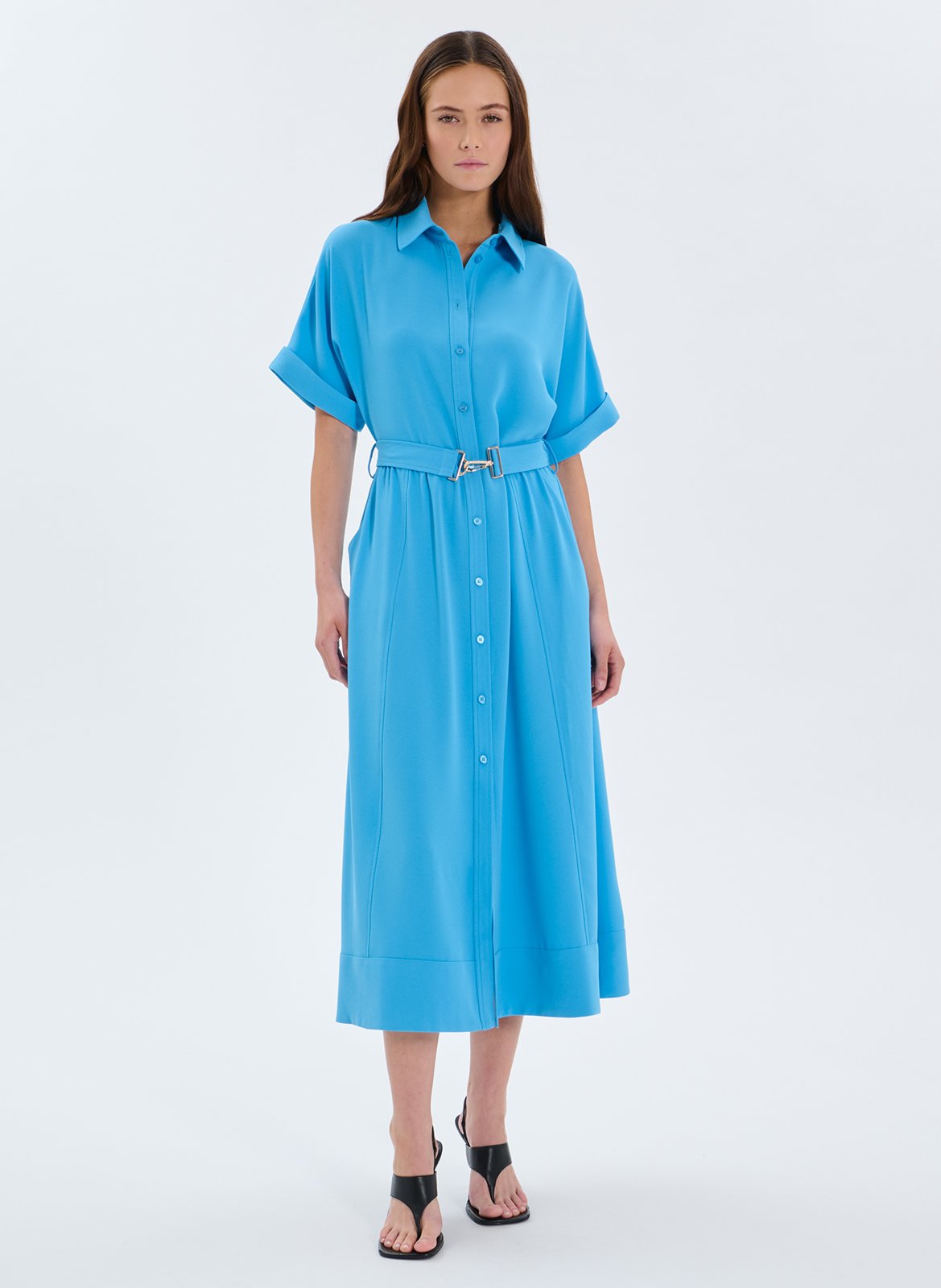 Robe longue col classique Bleu