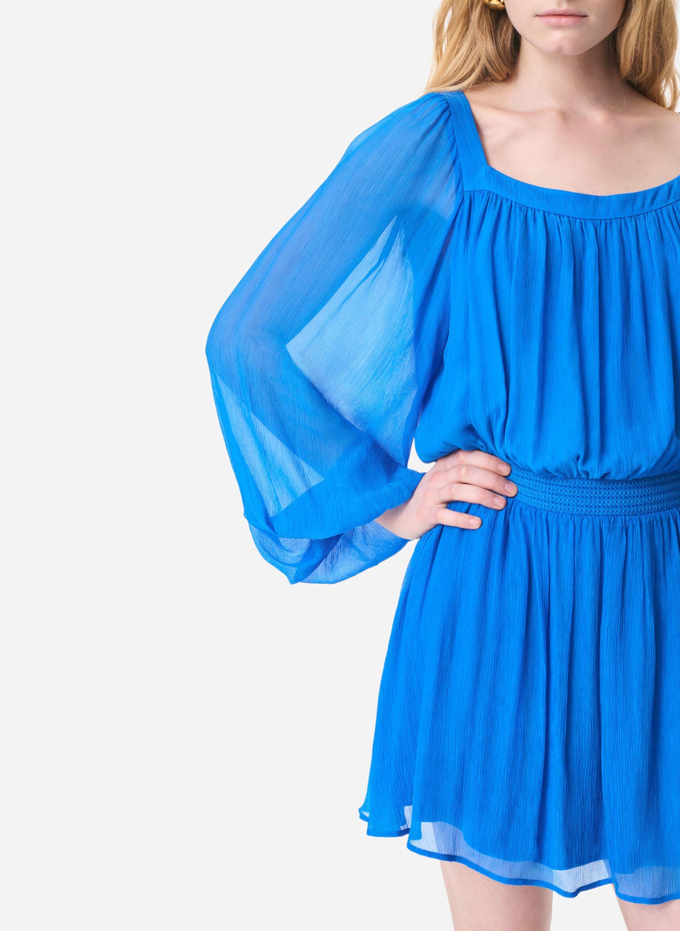 Korte jurk met vierkante halslijn Blauw