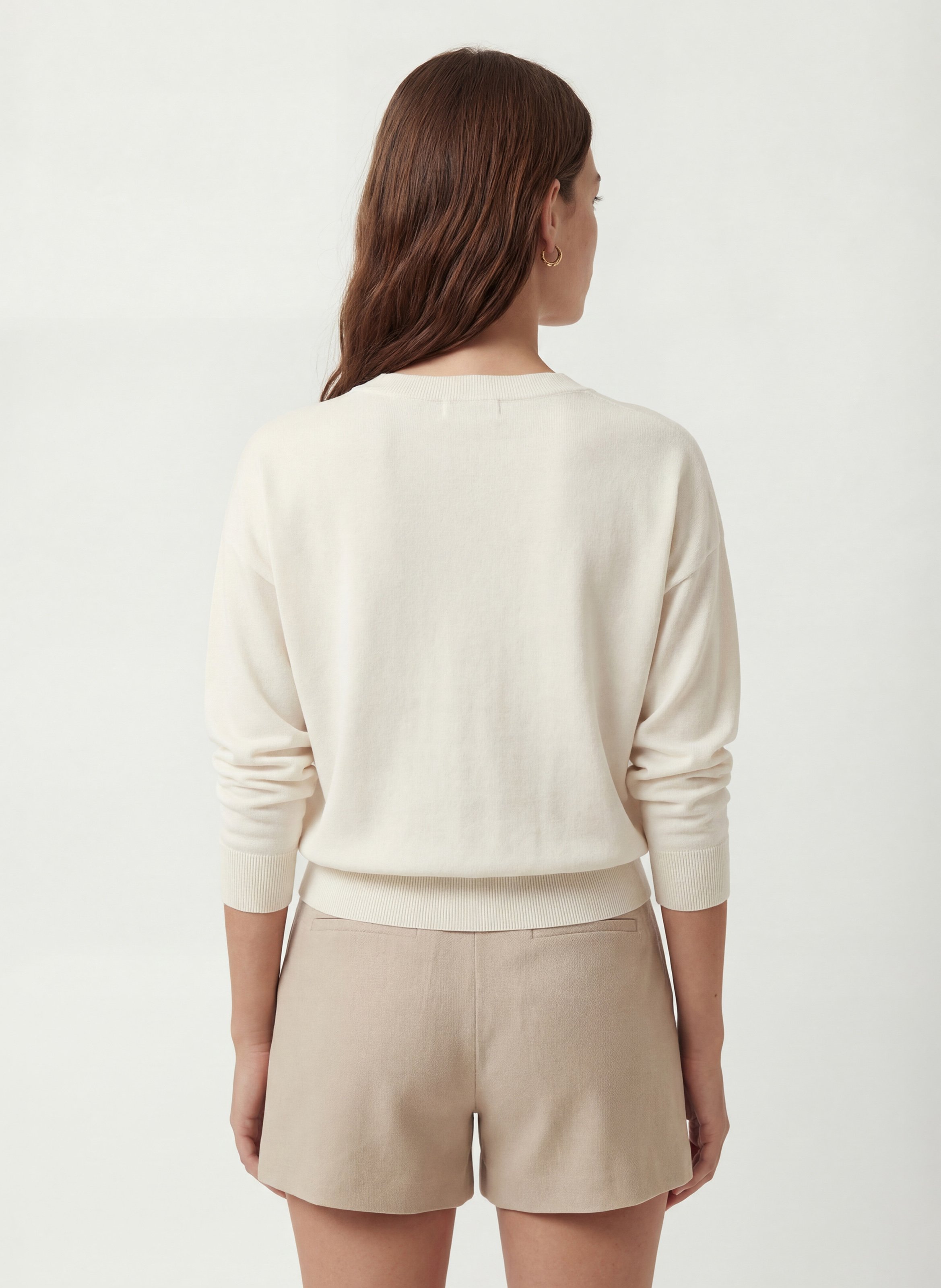 Pull droit col V en maille mélangée KOOKAI White