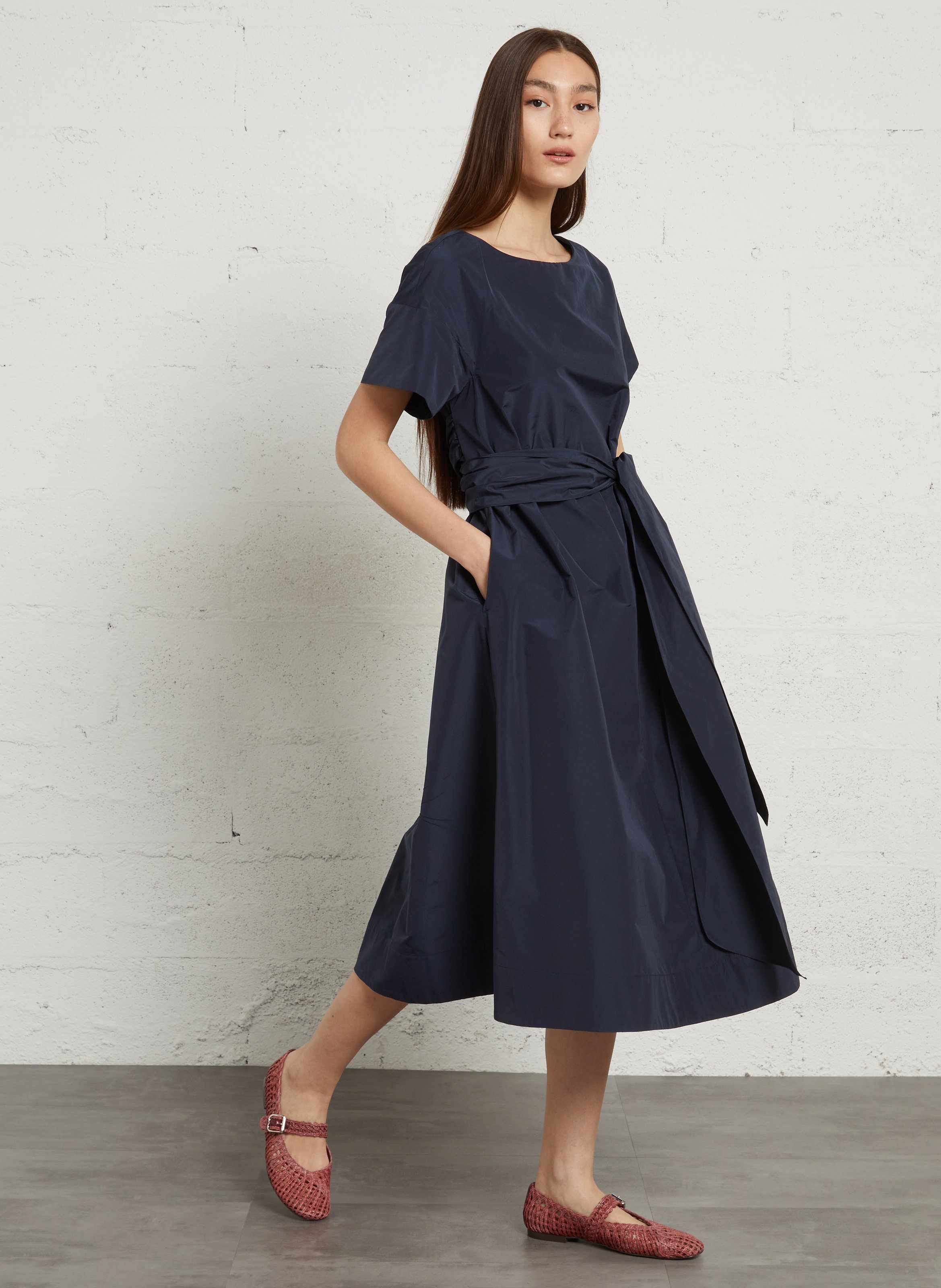 Flared belted solid dress MAX MARA WEEK END Blue