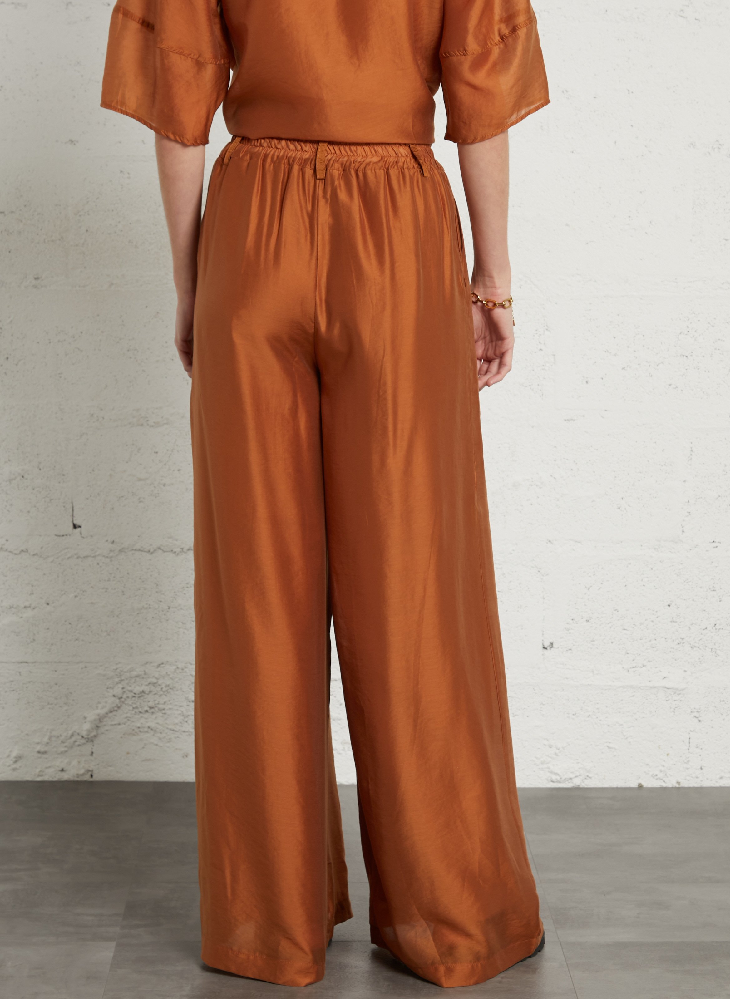 Fluid high-waisted wide-leg pants TINSELS Brown