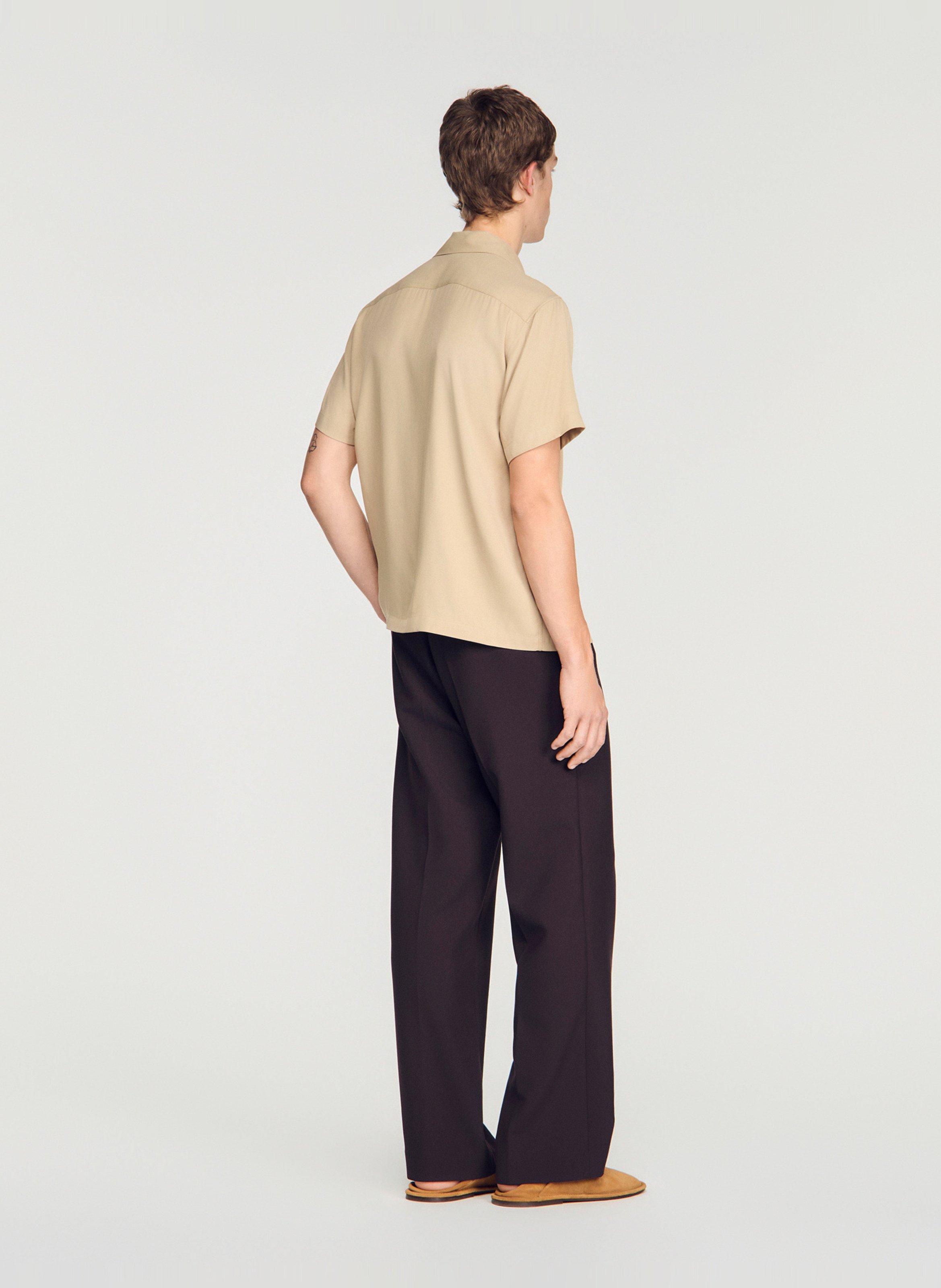 Chemise droite col cubain SANDRO Marron