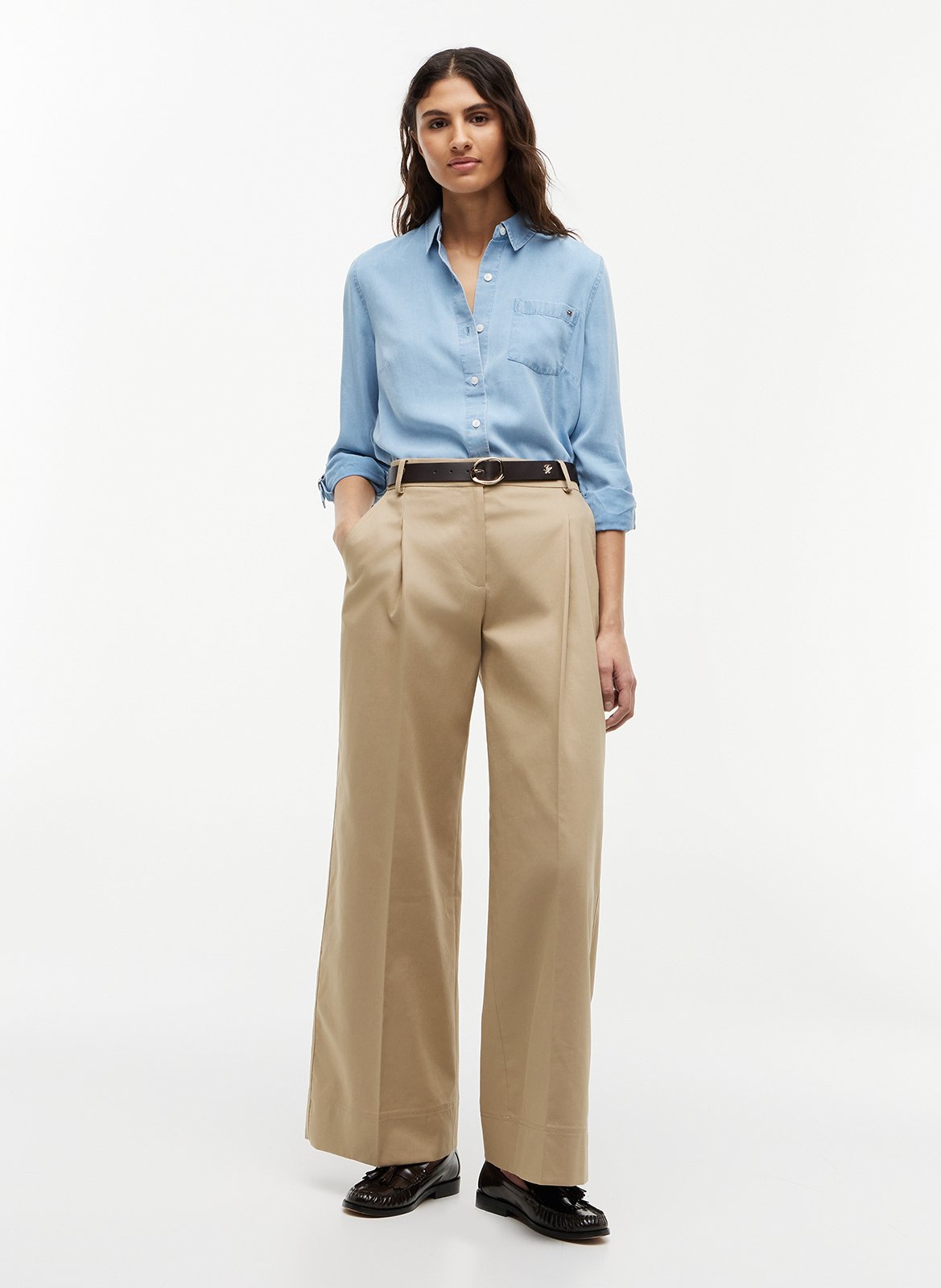Straight pleated cotton pants TOMMY HILFIGER Beige