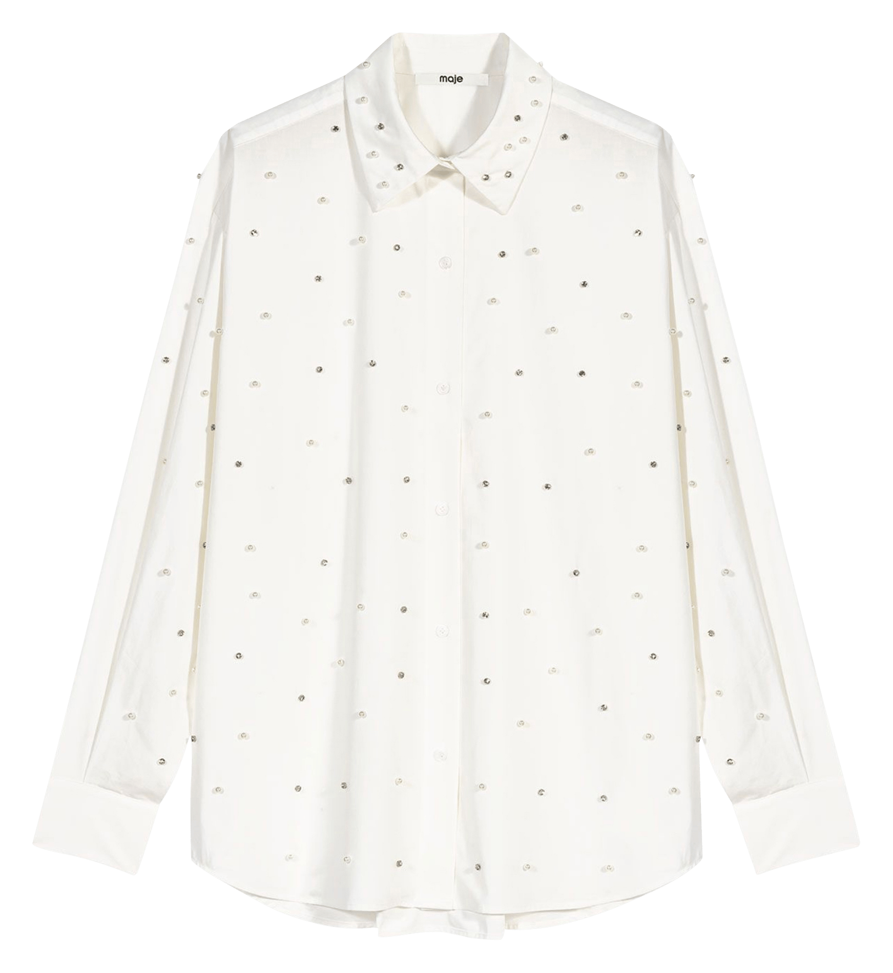 Blouse met lavallière kraag versierd met strass en parels MAJE Wit
