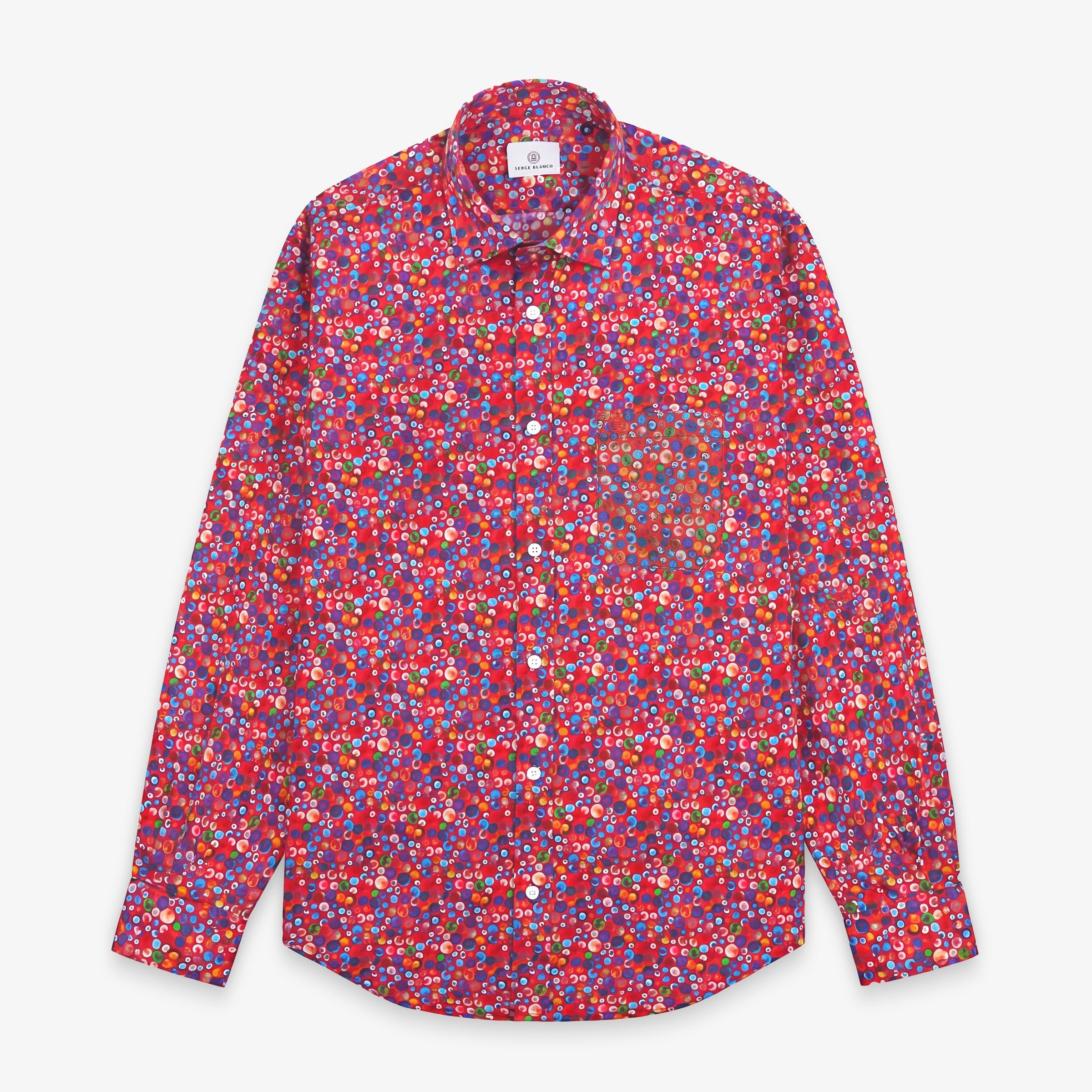 Chemise manches longues en coton rouge avec imprimé boules SERGE BLANCO Rouge