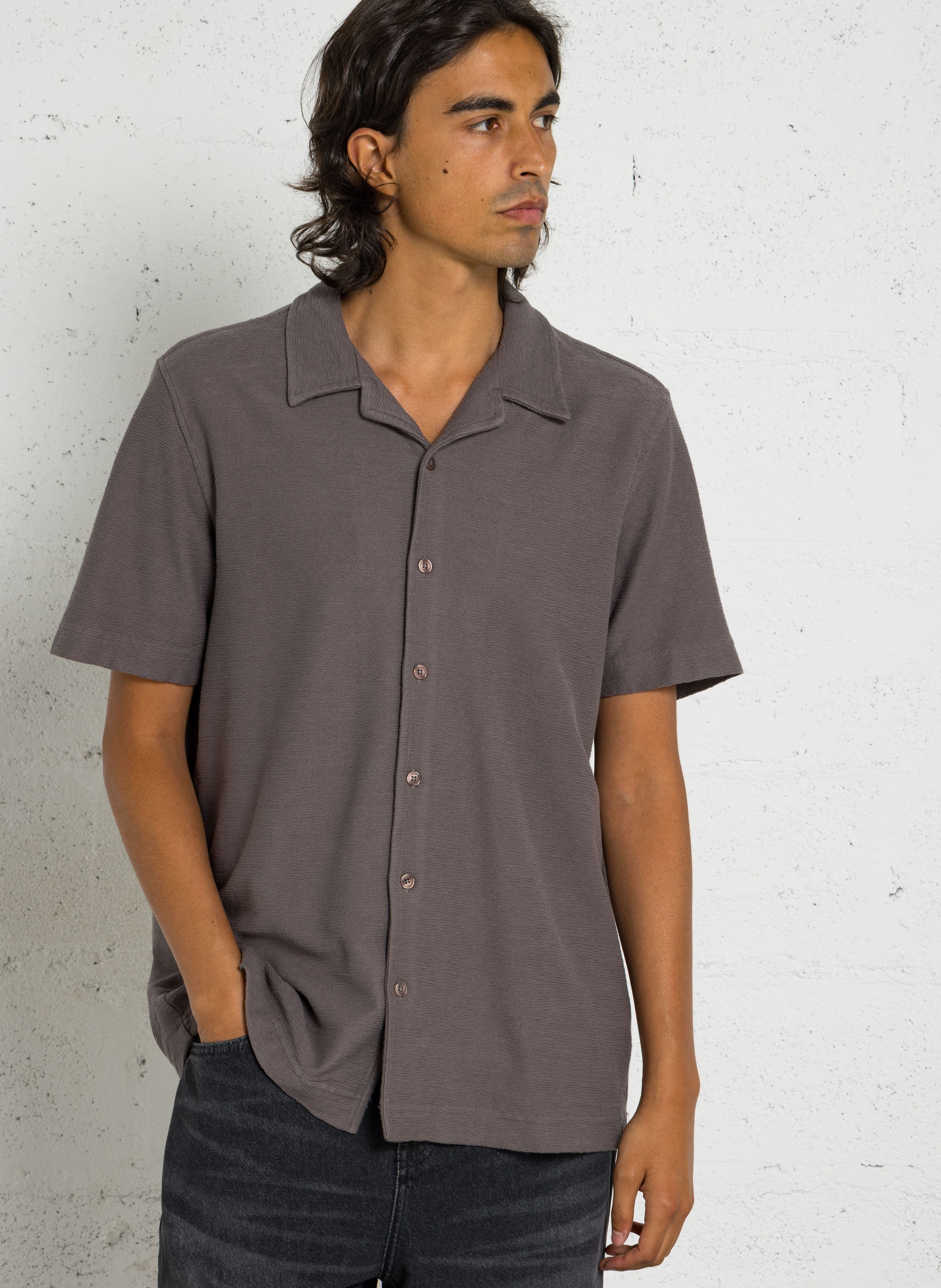 Straight Cuban collar shirt in cotton IKKS Grey
