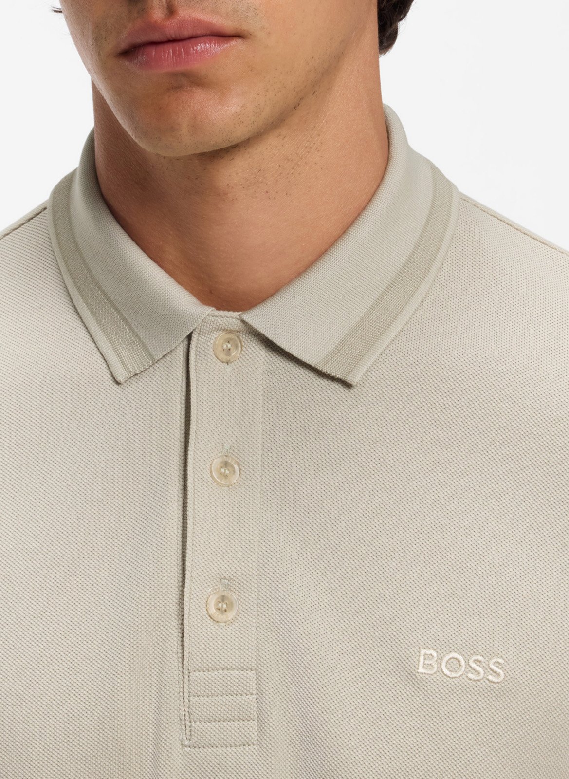 Long-sleeved cotton polo shirt BOSS Beige