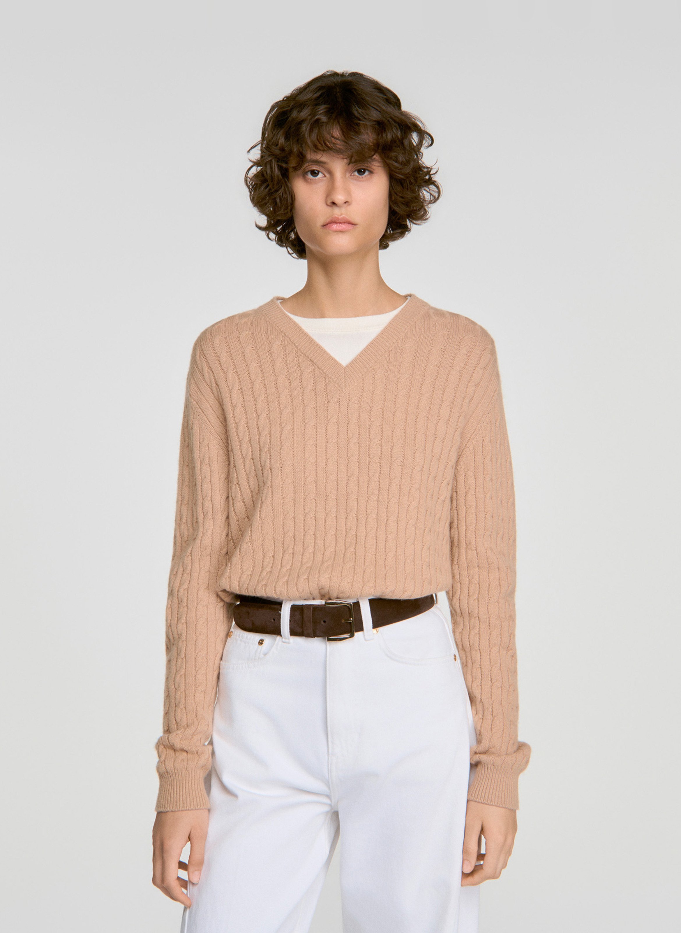 Rechte trui met V-hals | wolblend SANDRO Beige