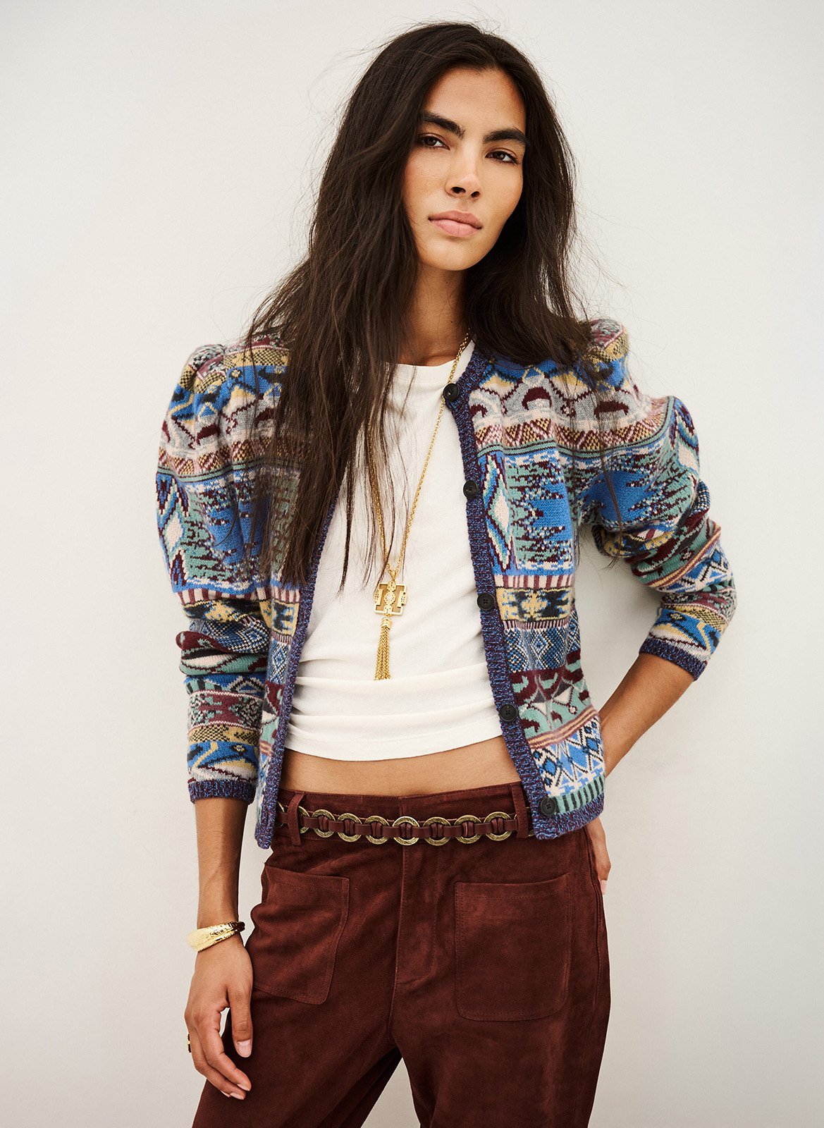Straight round neck printed cardigan. BA&SH Multicolored