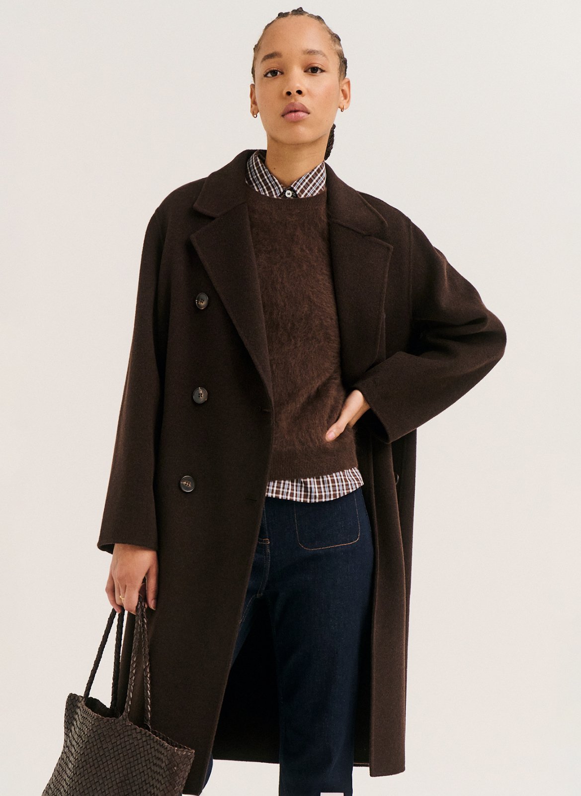 Manteau ample col tailleur en laine PABLO Marron