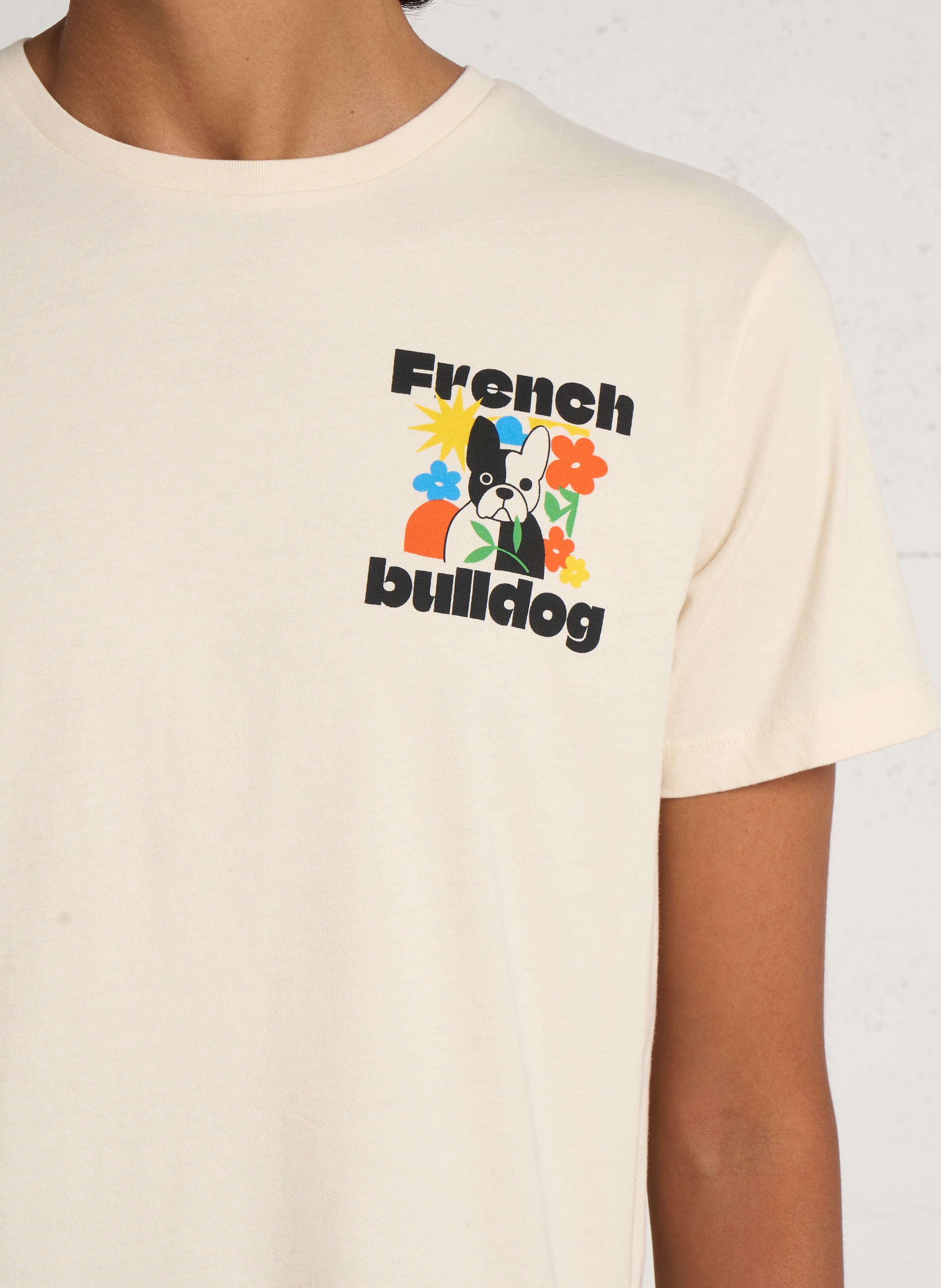 Tee-shirt droit col rond sérigraphié en coton LE TEMPS DES CERISES Blanc