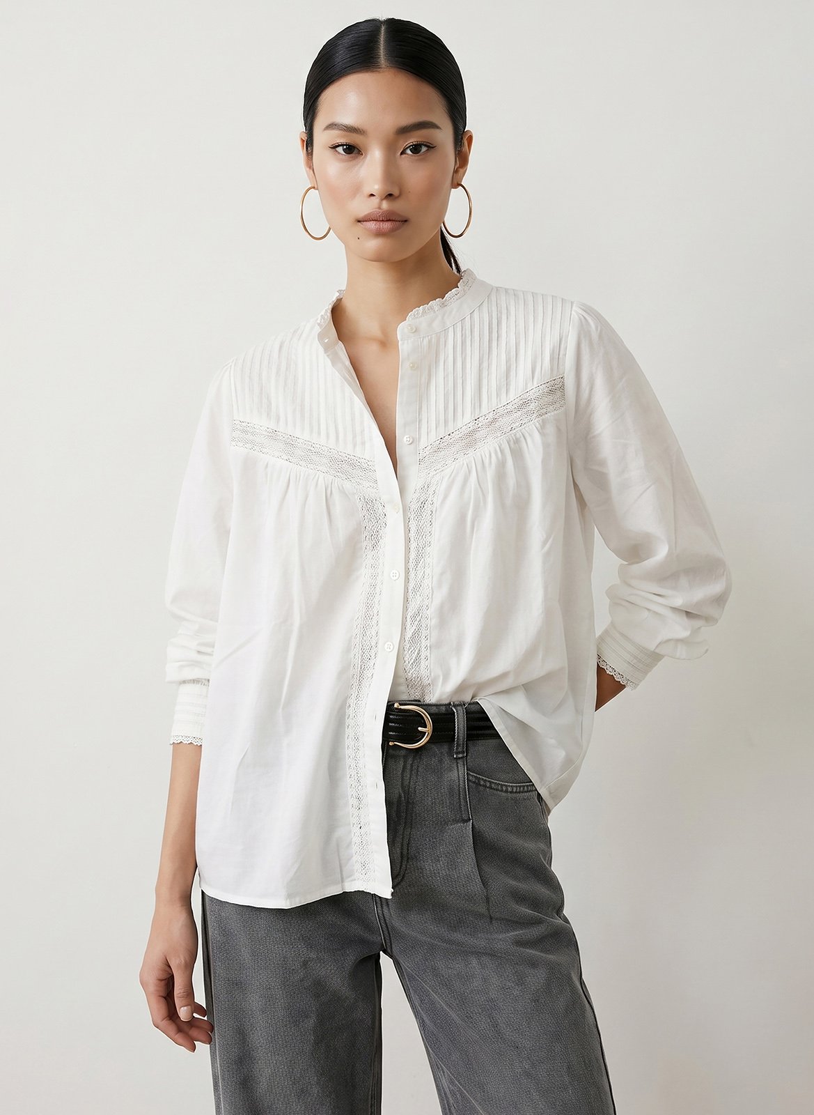 Blouse met ronde hals en kant KOOKAI Wit