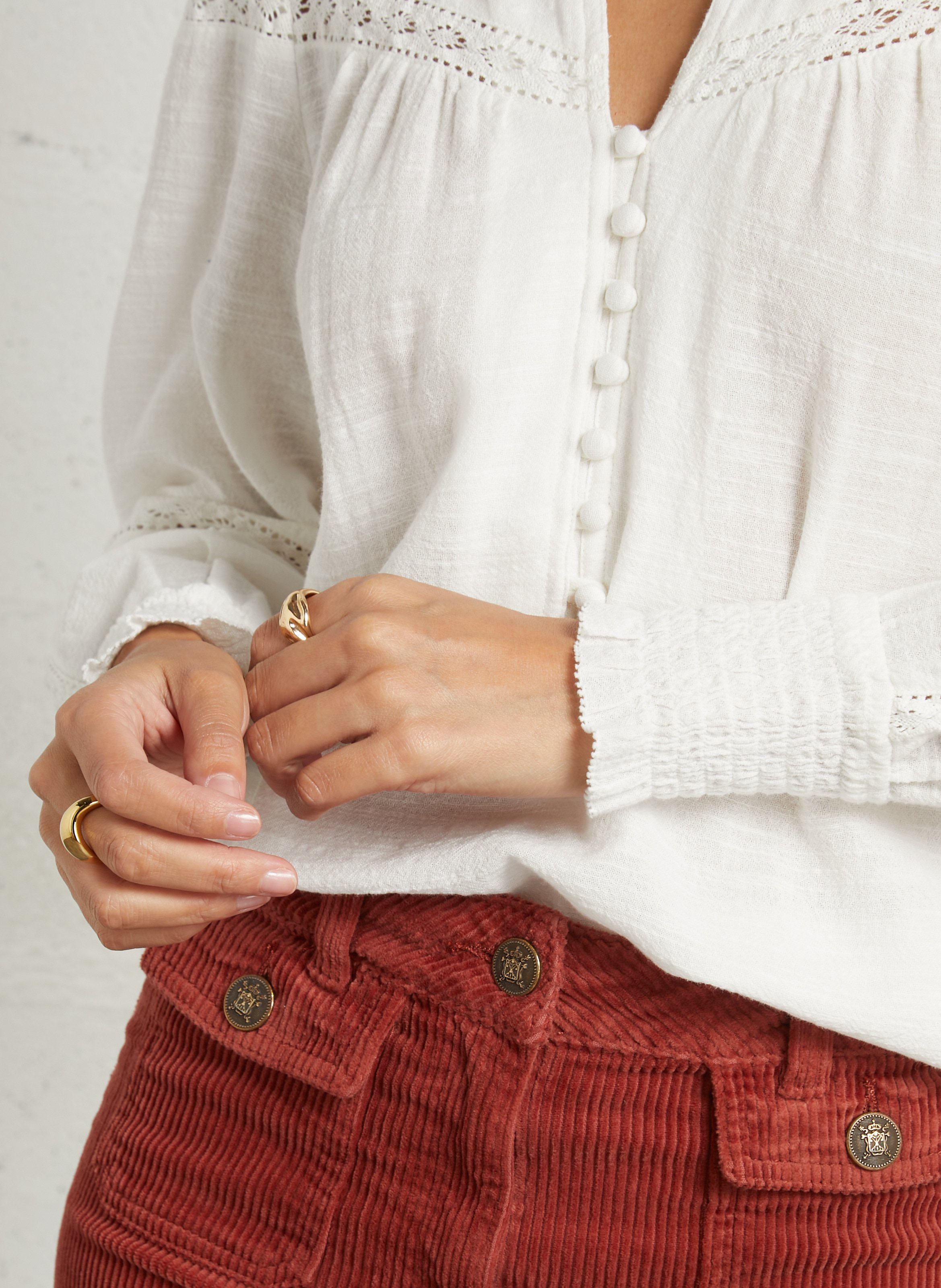 Oversized blouse with embroidered details in cotton MAISON 123 Beige