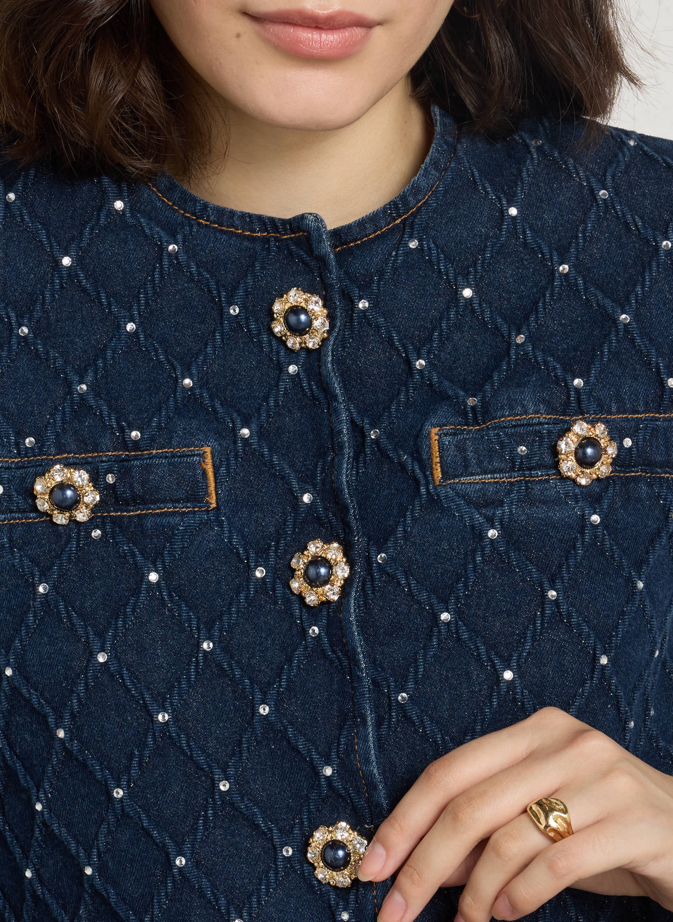 Kurze taillierte Jacke aus Baumwollmischung LIU JO Blau