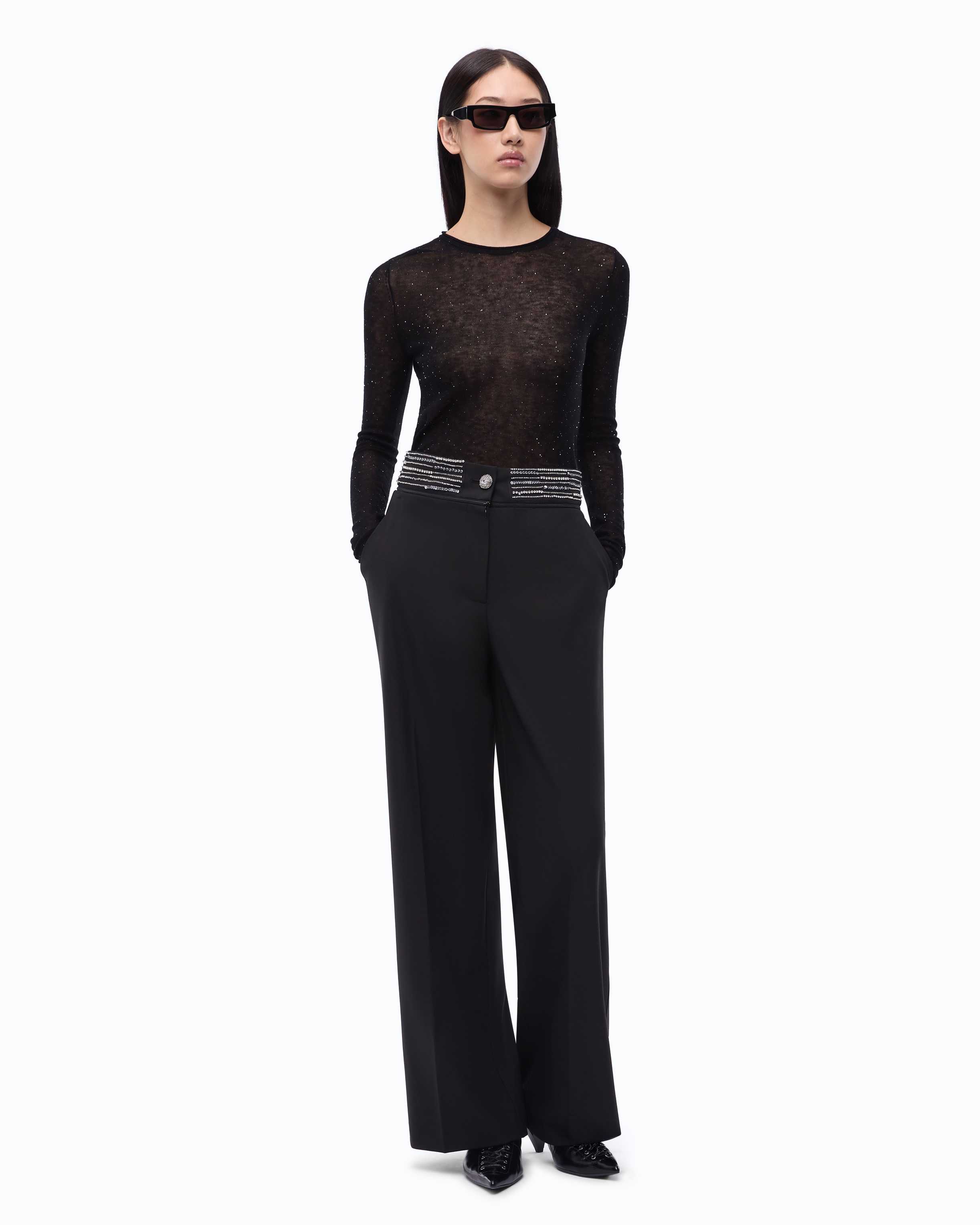 Jewelled-Waist Palazzo Trousers PINKO Black