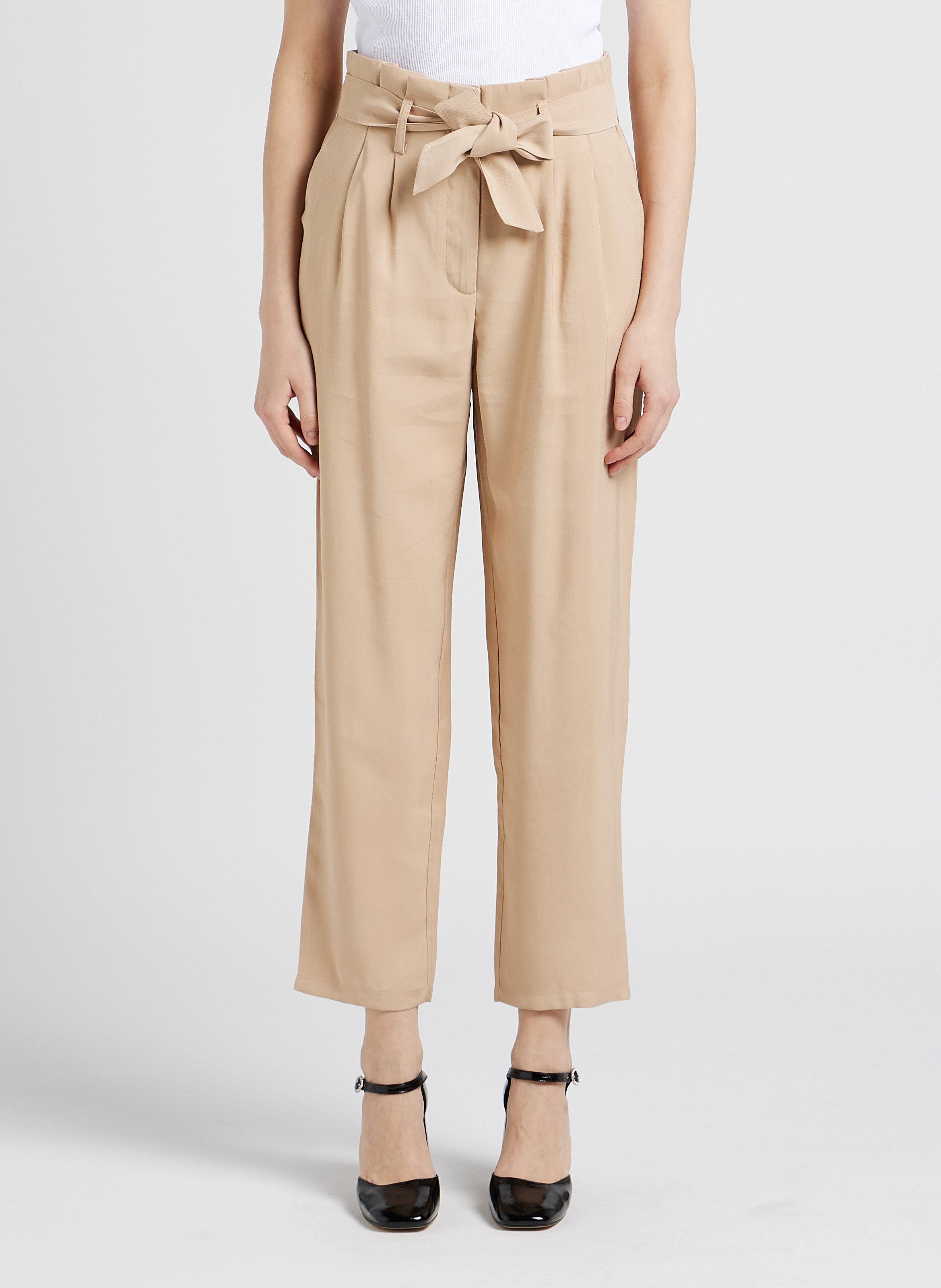Straight-leg pleated pants VILA Beige