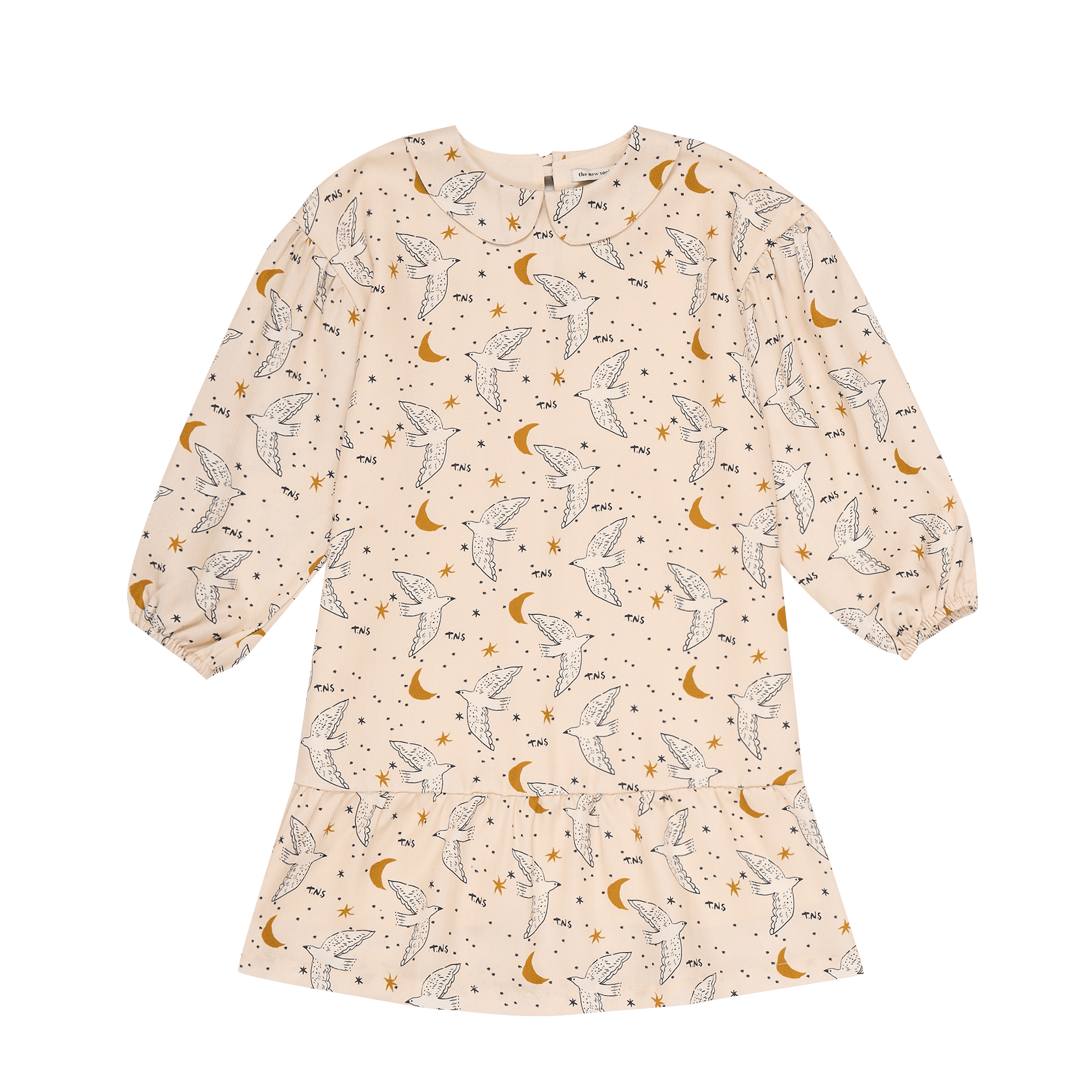 Ruimvallende, katoenen jurk met peterpankraagje THE NEW SOCIETY Beige