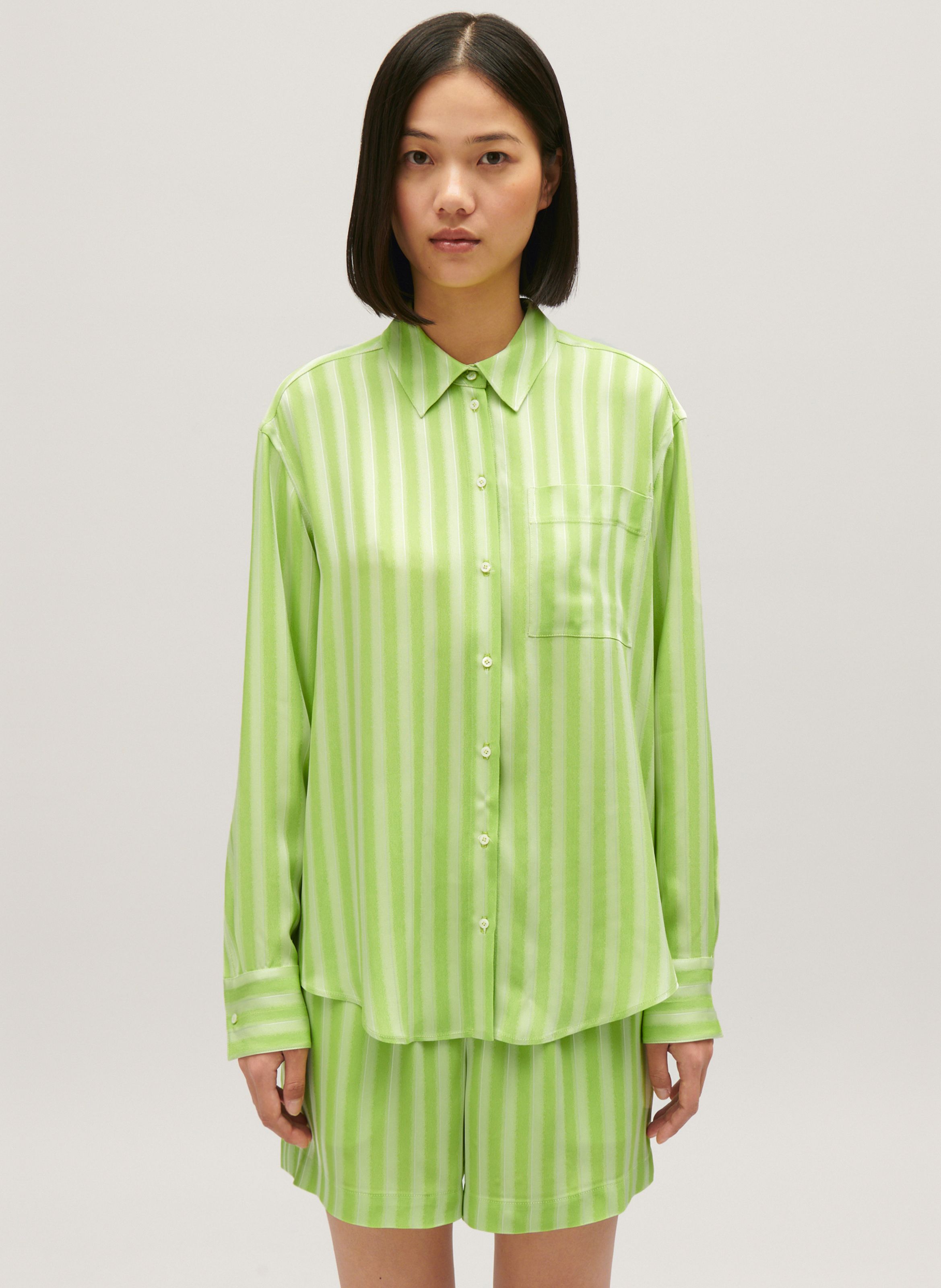 Vert Straight striped satin finish shirt with classic collar