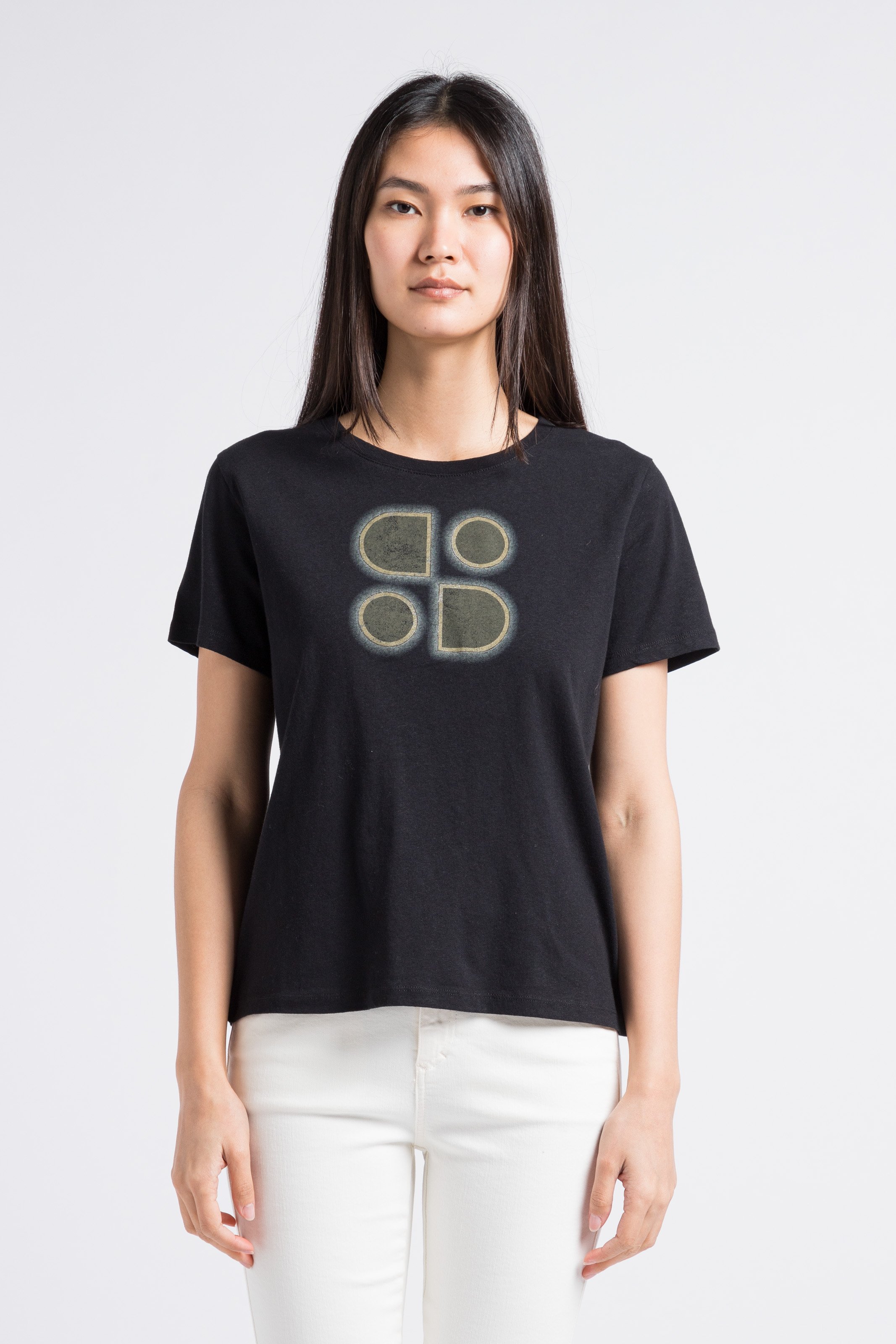 Screen-printed cotton and linen T-shirt SWILDENS Black