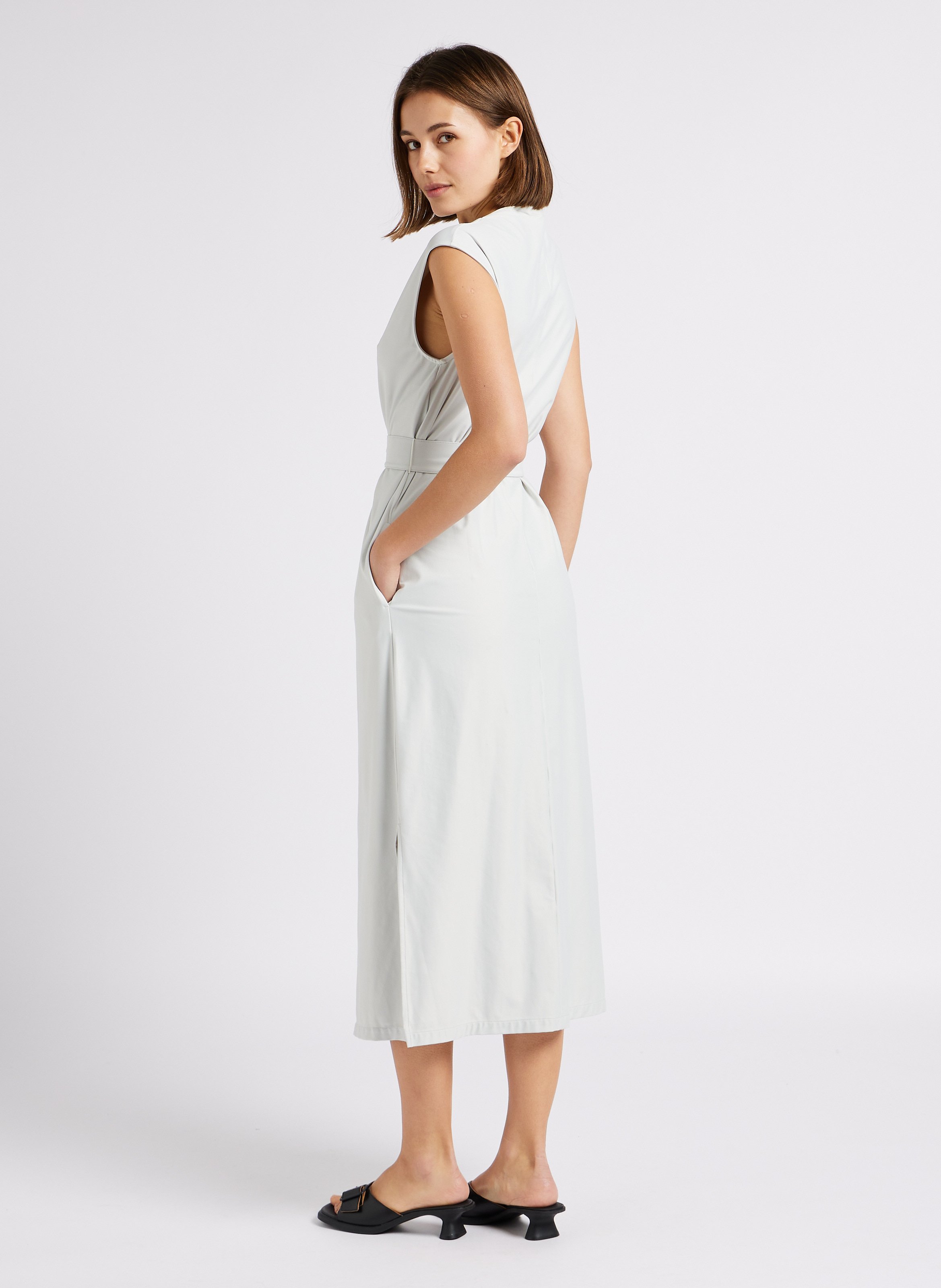 Straight round neck satin dress MAX MARA LEISURE Grey