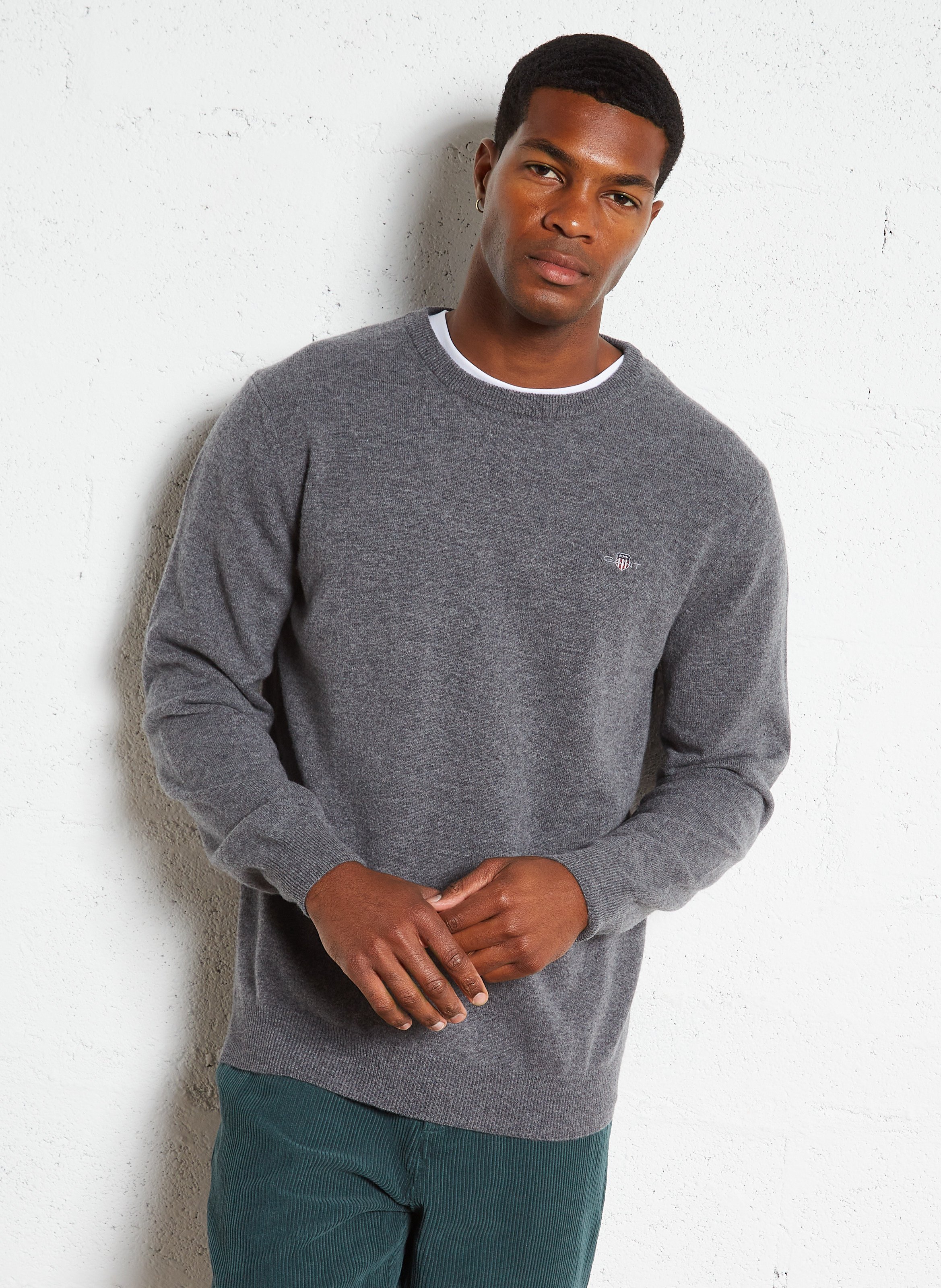 Straight round-neck wool sweater GANT Grey