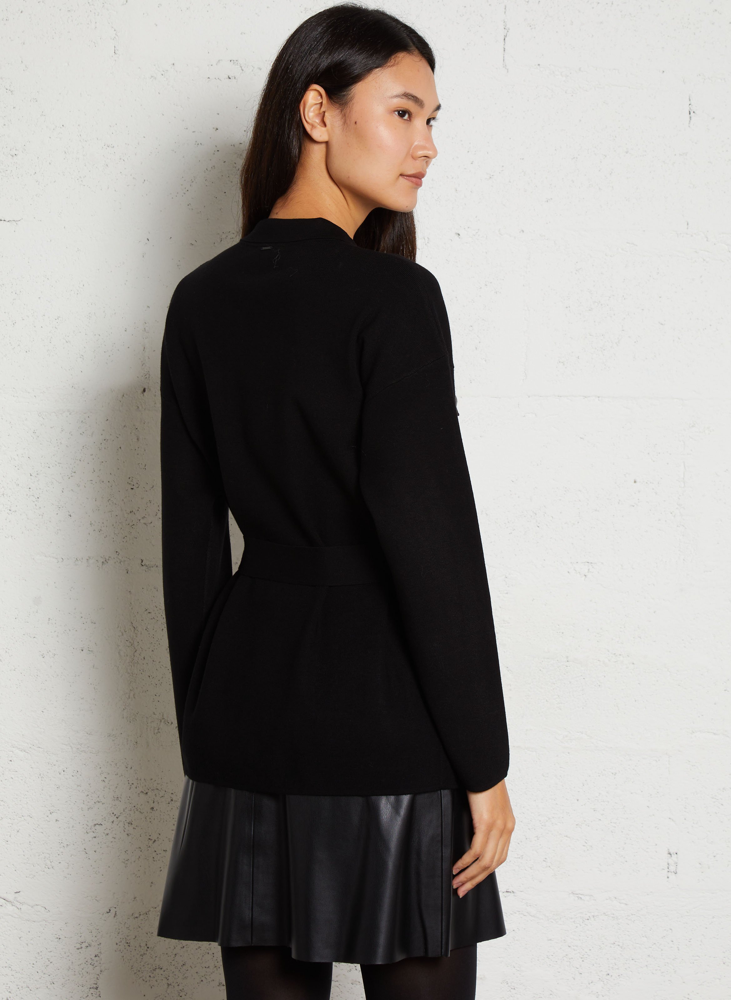 Gerade geschnittene Weste mit Knopfleiste und Gürtel IKKS Schwarz