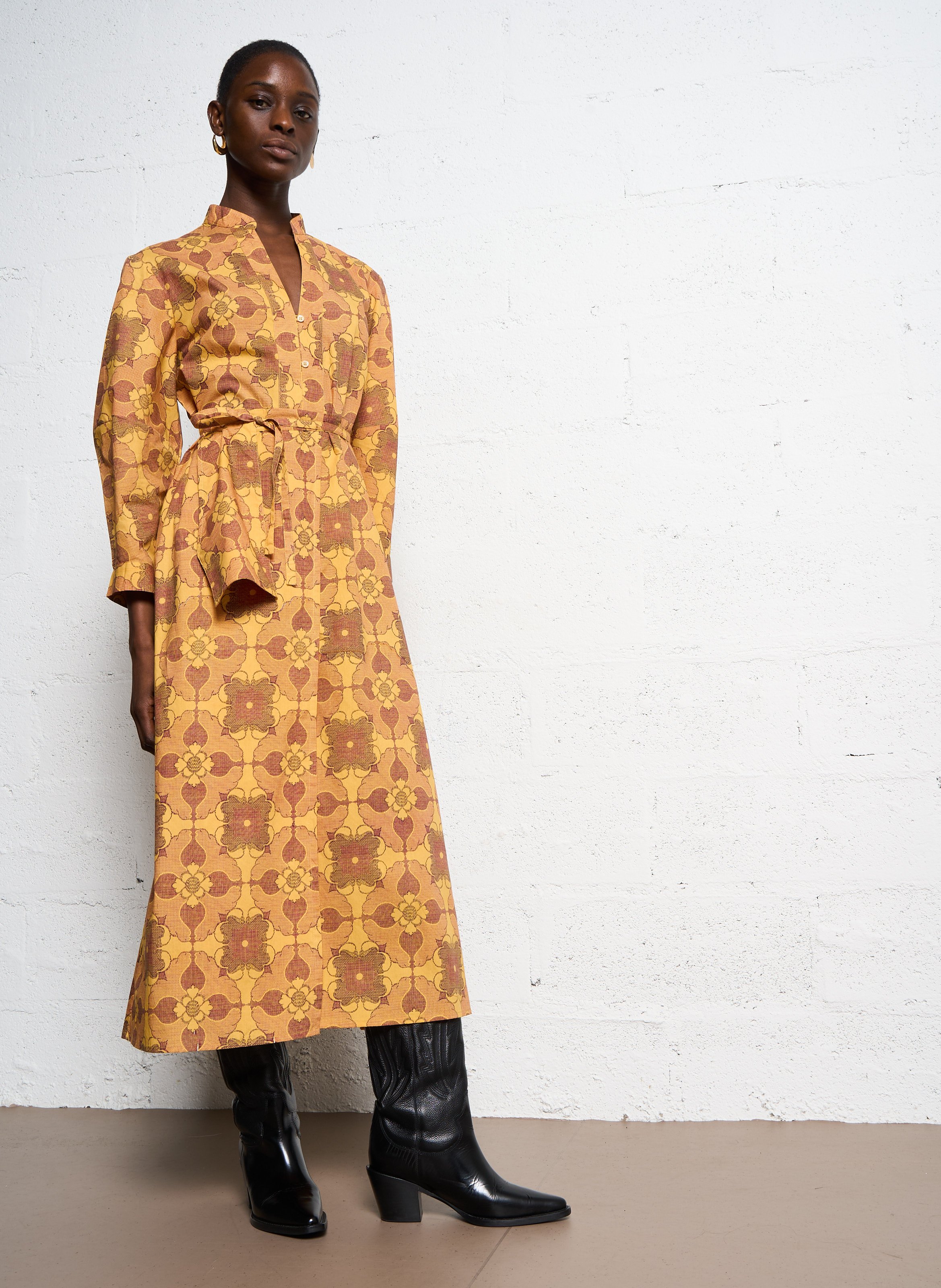 Long printed cotton dress ANTIK BATIK Brown