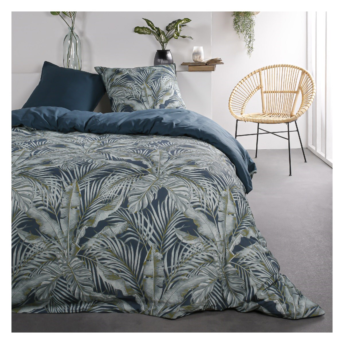 Jungle print cotton bedding set TODAY LINGE DE MAISON Blue