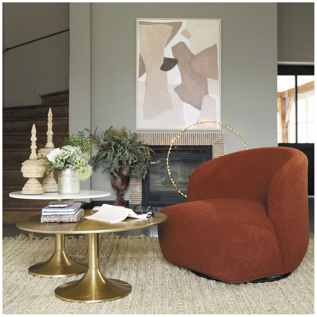 Lisette armchair in terracotta bouclé fabric BLANC D'IVOIRE Red