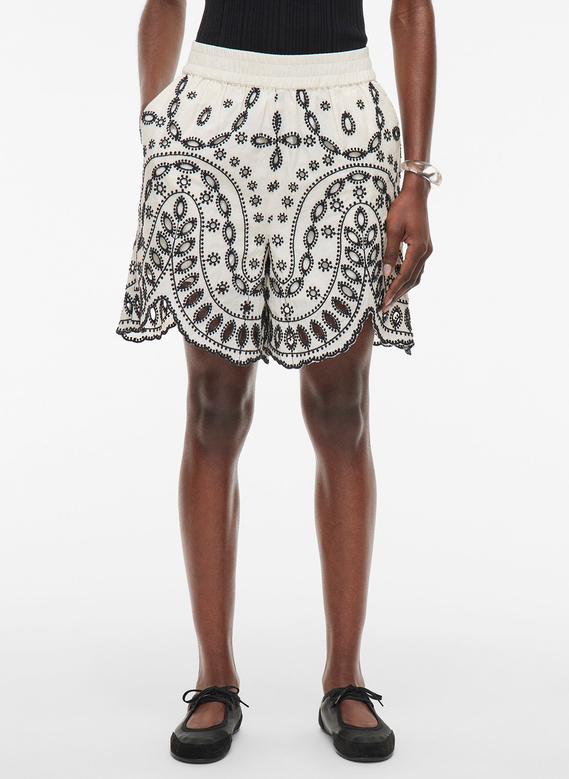 Hohe Taille bestickter Straight Leg Rock ROUGE EDIT Beige