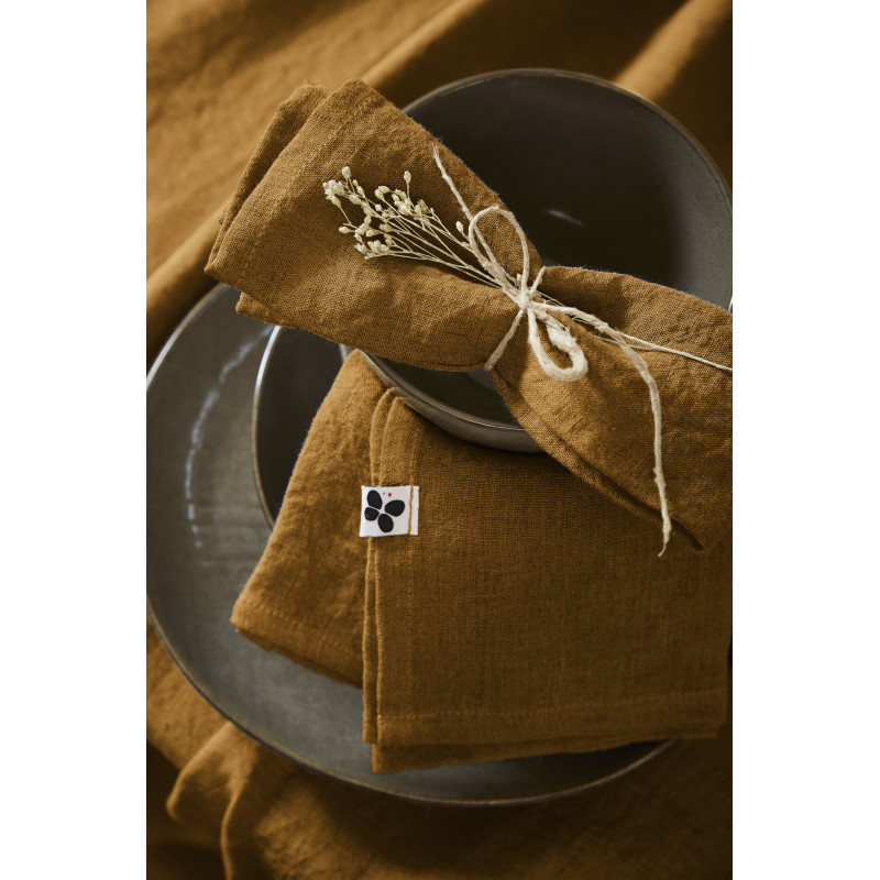 Set of 2 cotton muslin hand towels L'EFFET PAPILLON Brown