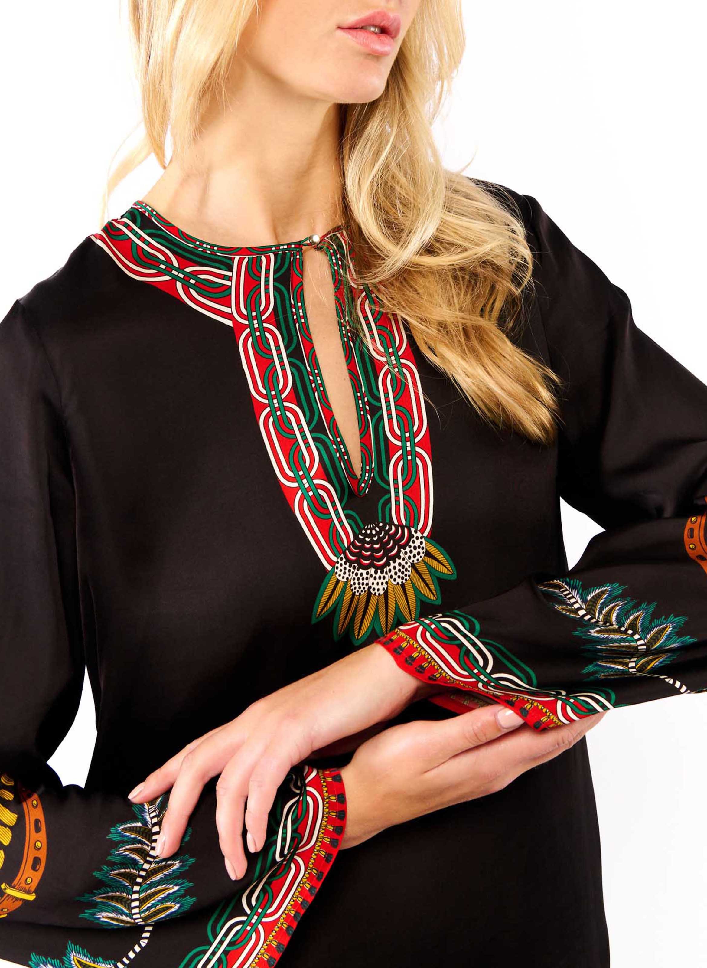 Short printed round-neck dress WILD Black