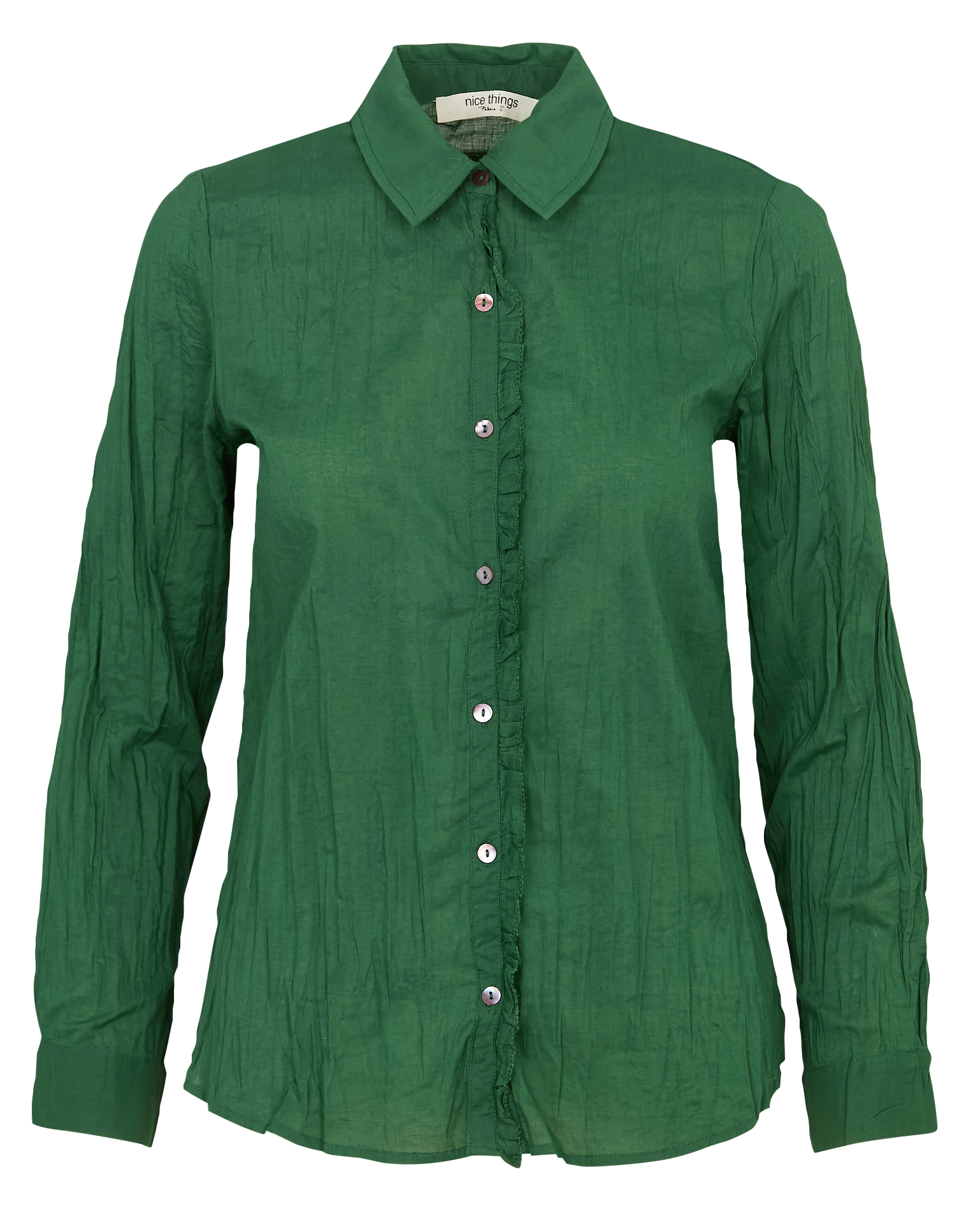 Chemise droite froissée en coton NICE THINGS Kaki