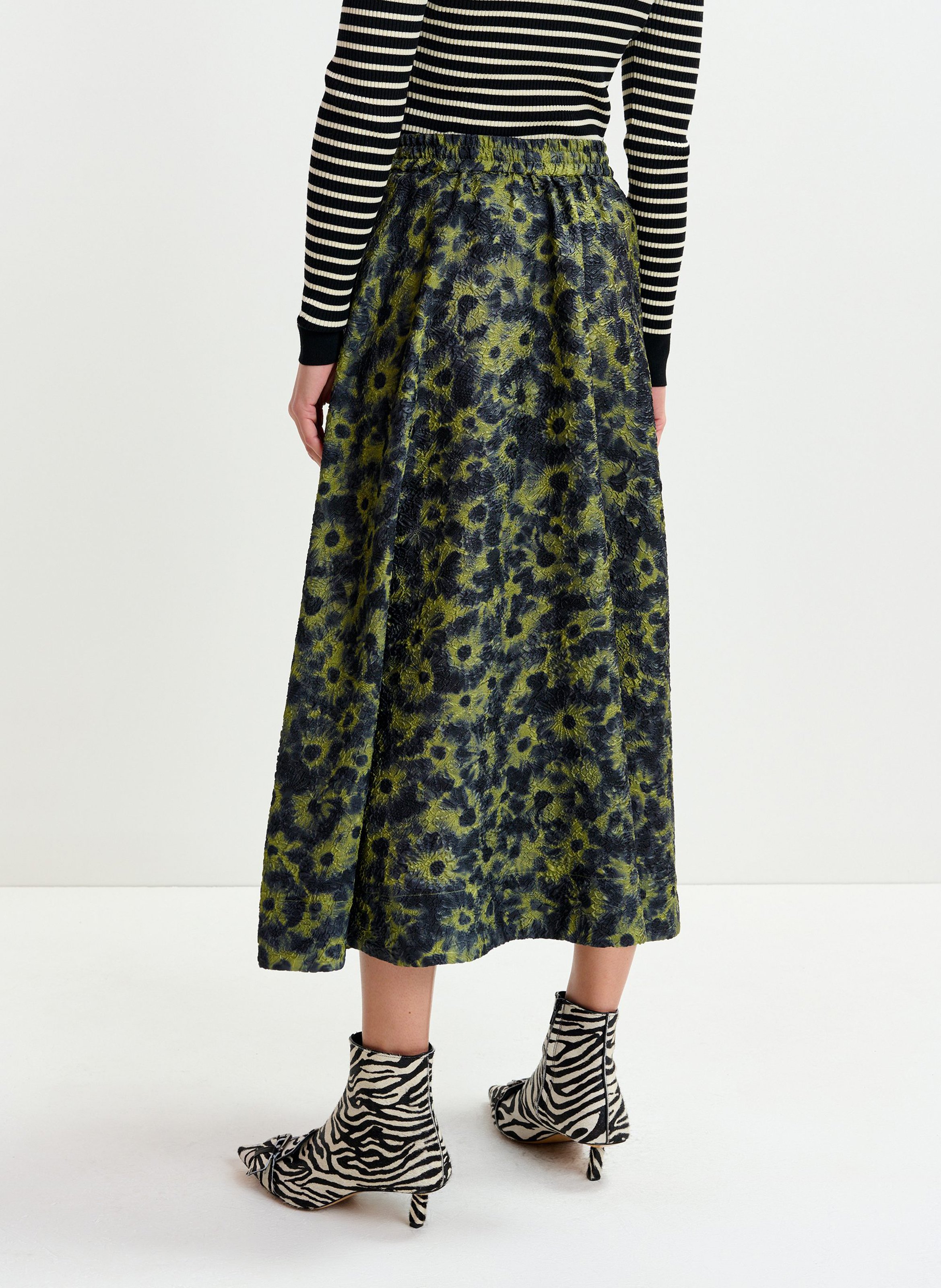 Jupe midi évasée en maille jacquard ESSENTIEL ANTWERP Vert