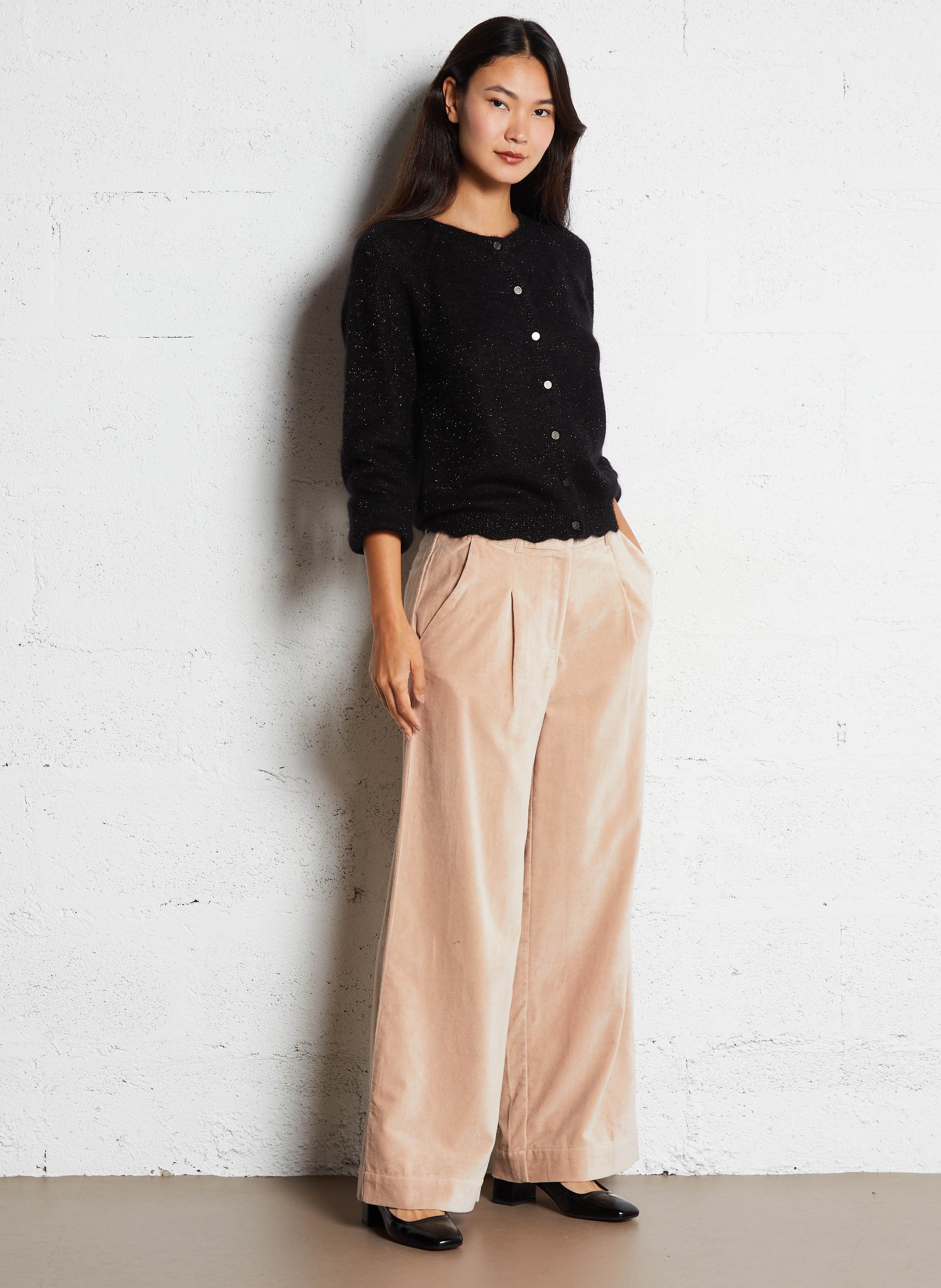 Weite Hose aus Baumwoll-Velours EMILE ET IDA Beige