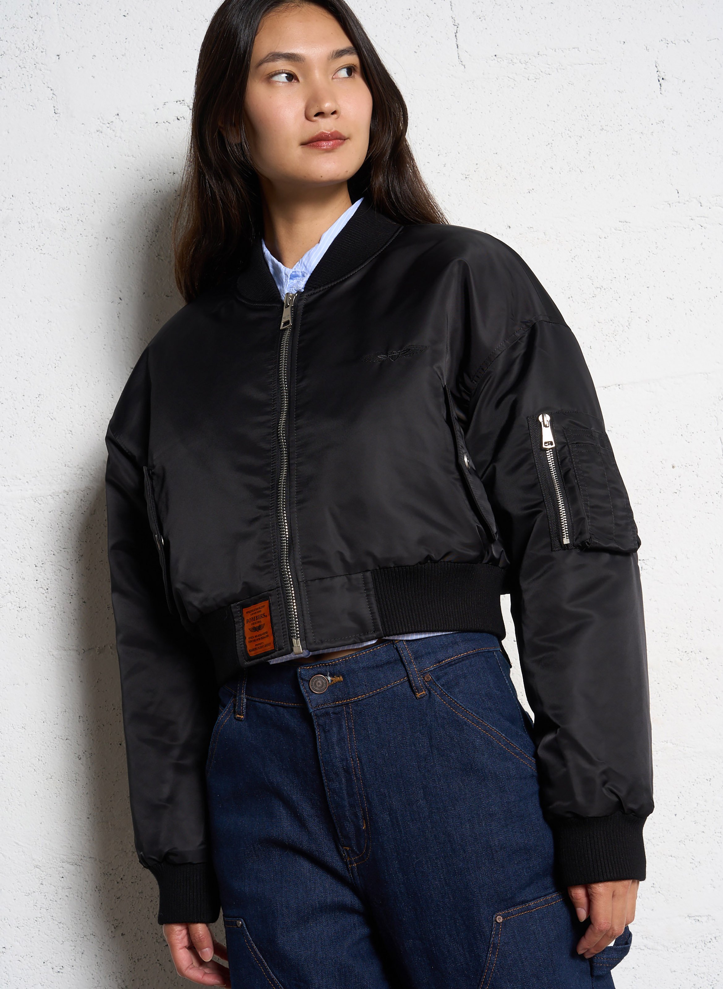 Veste courte ample zippée unie BOMBERS ORIGINAL Noir