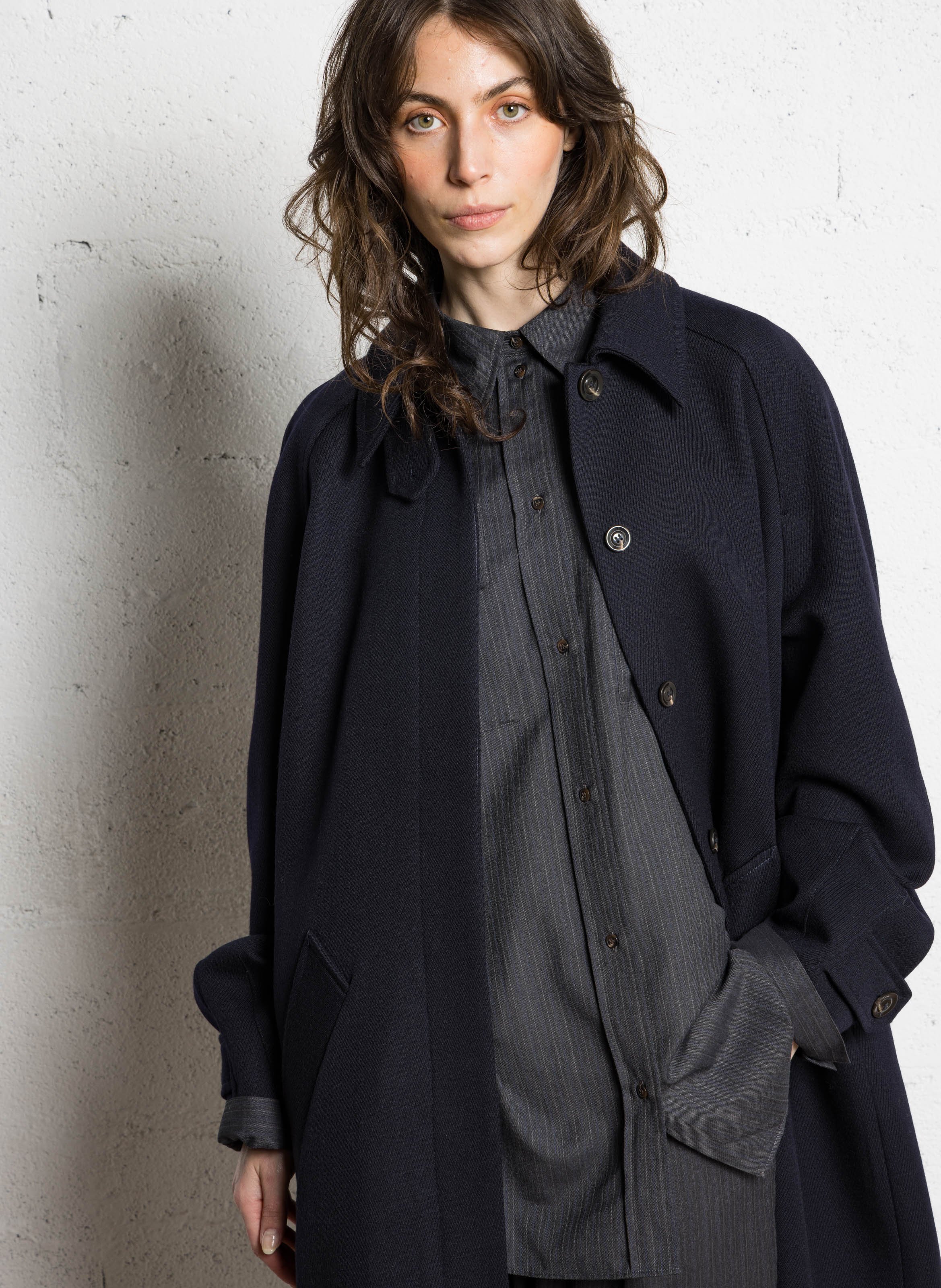 Manteau oversize col classique en laine SOEUR Bleu