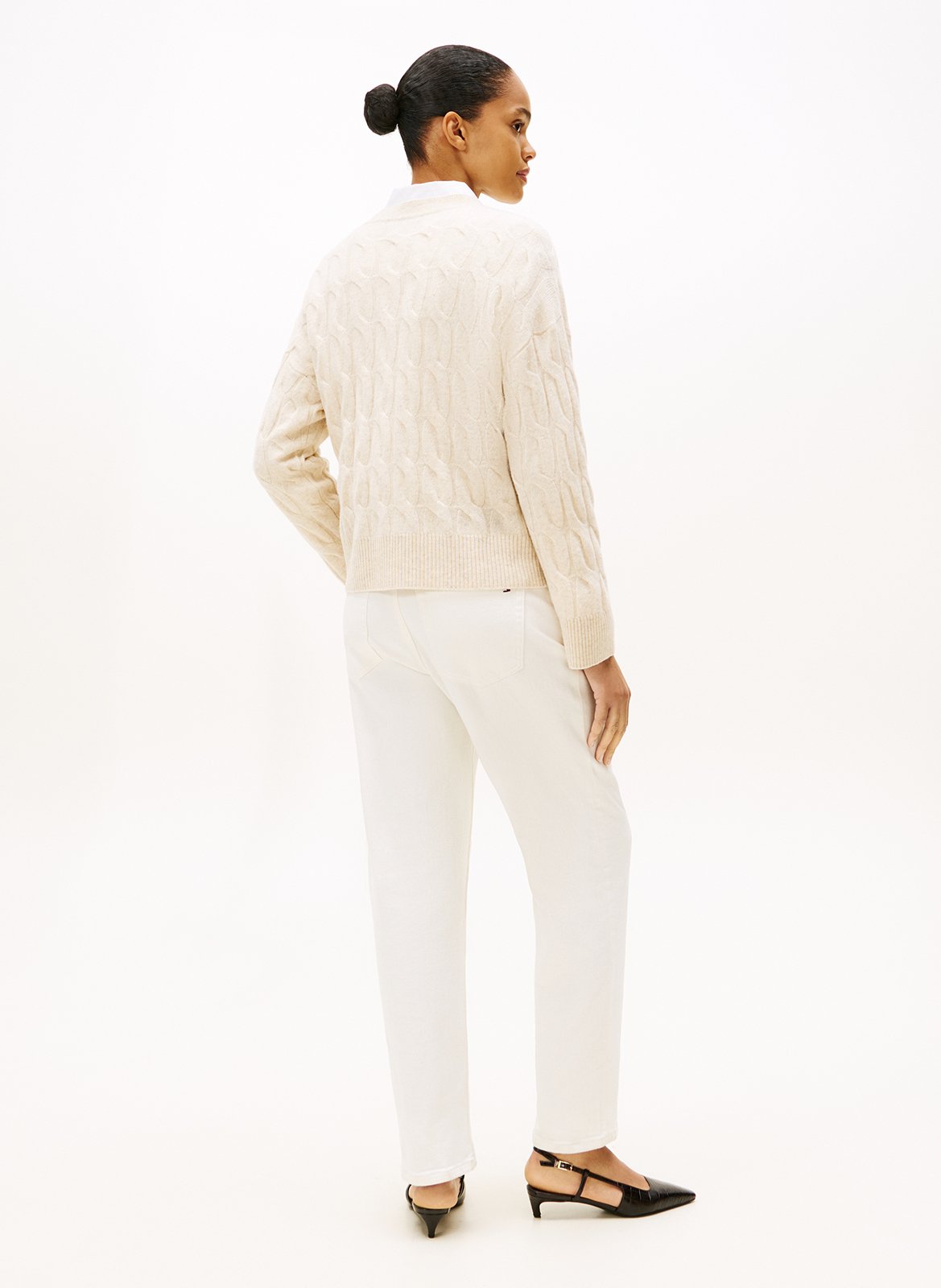 Cardigan col V droit en laine TOMMY HILFIGER Blanc