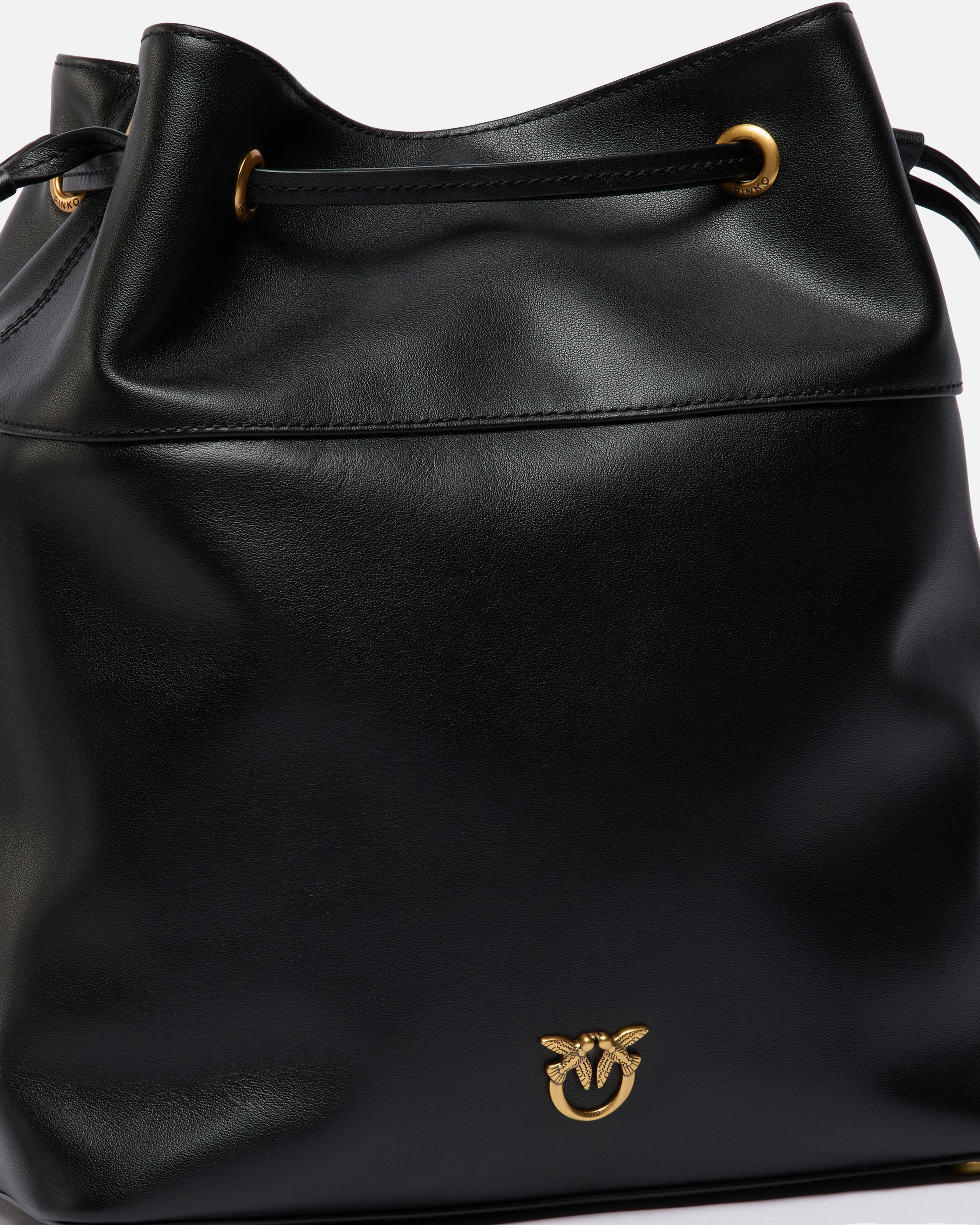Shoulder bucket bag in leather with love birds logo PINKO Black