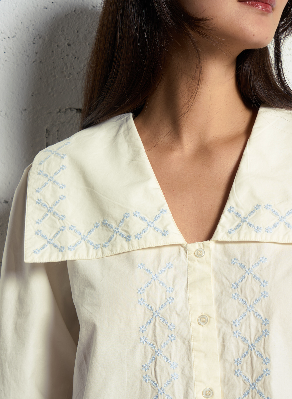 Straight collarless shirt in cotton THE TINY BIG SISTER White