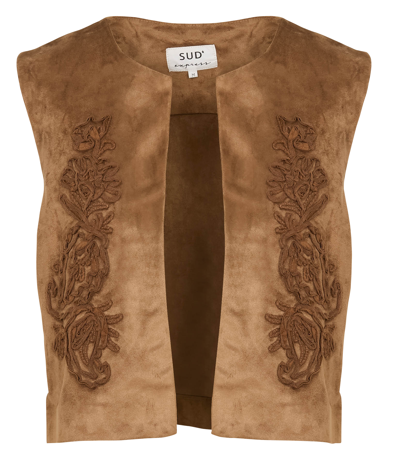 Gilet droit col rond effet cuir velours SUD EXPRESS Marron