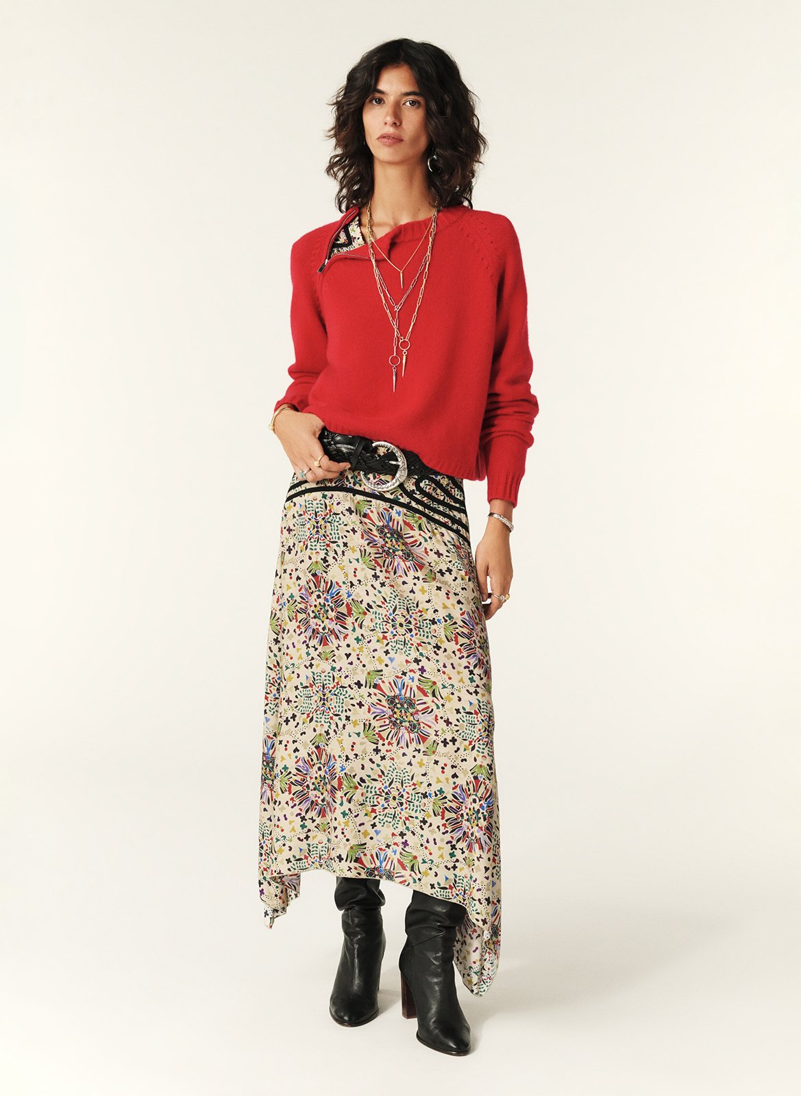 Pull court col rond en cachemire BA&SH Rouge