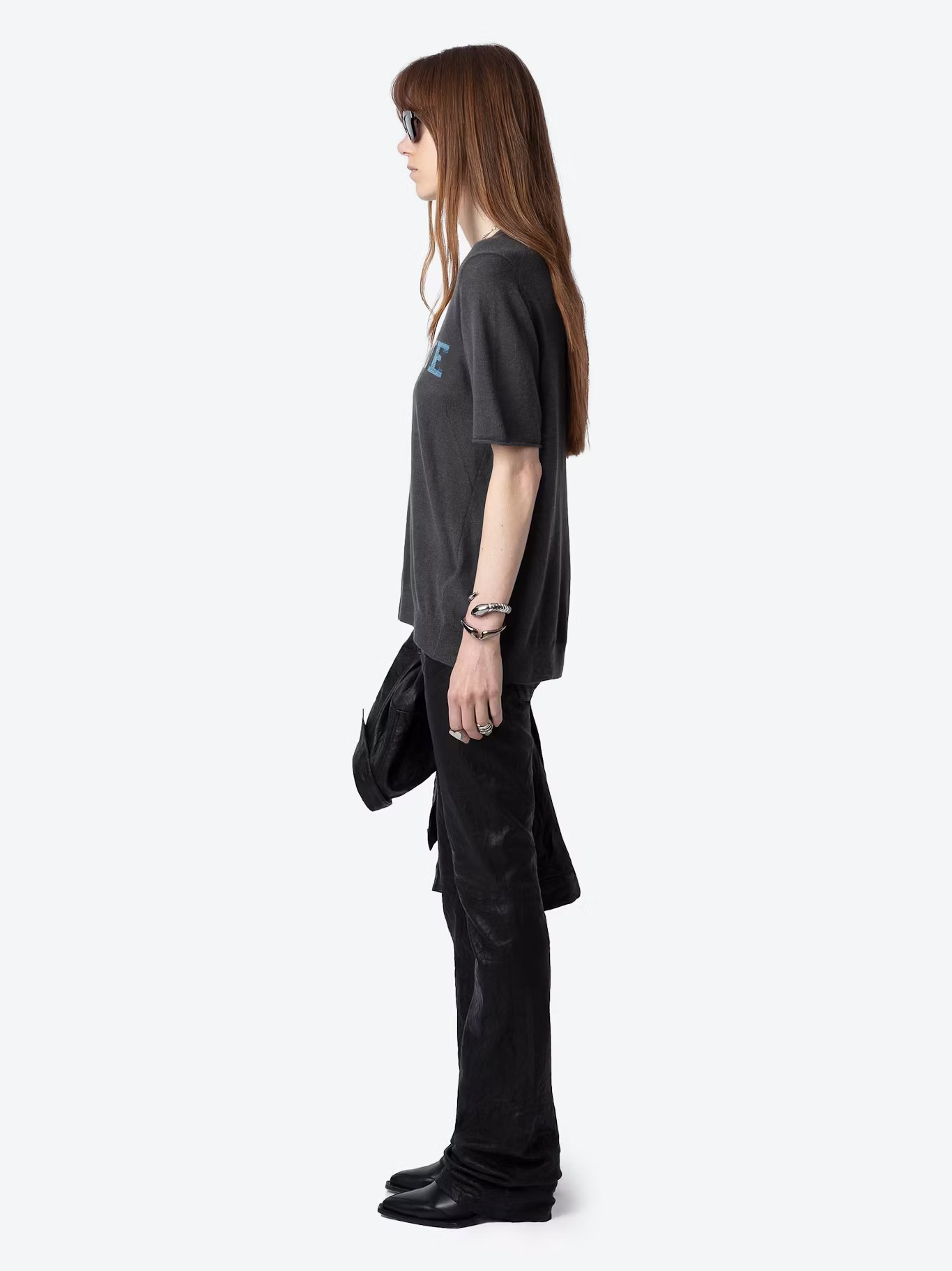 Pull droit col rond en cachemire et coton mélangé ZADIG&VOLTAIRE Gris