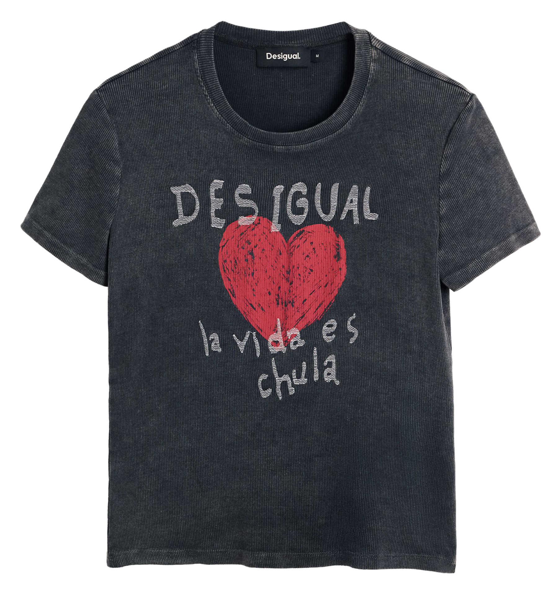 Tee-shirt droit col rond en coton mélangé sérigraphié DESIGUAL Noir