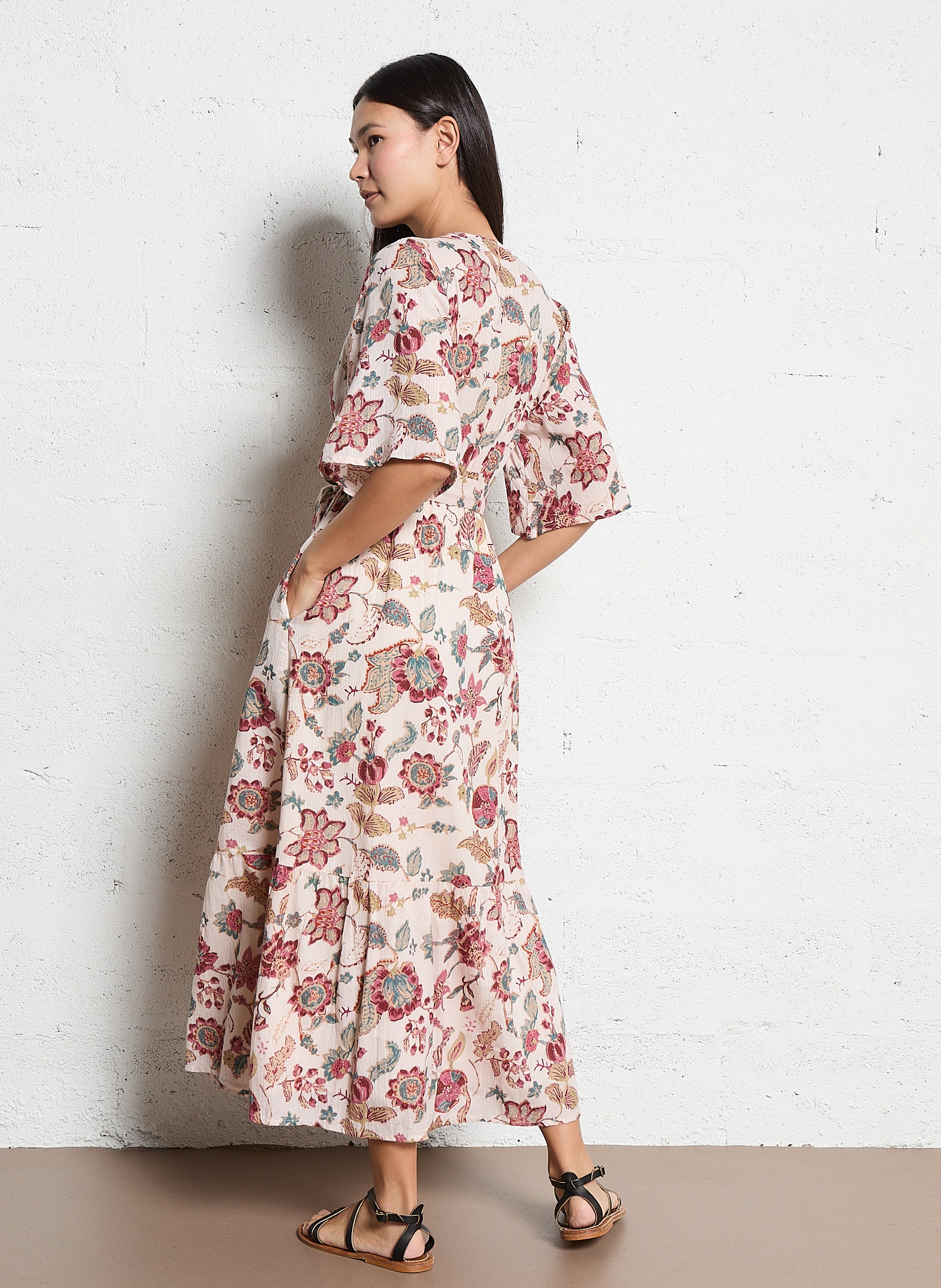 Robe longue col V imprimé MAISON HOTEL Rose