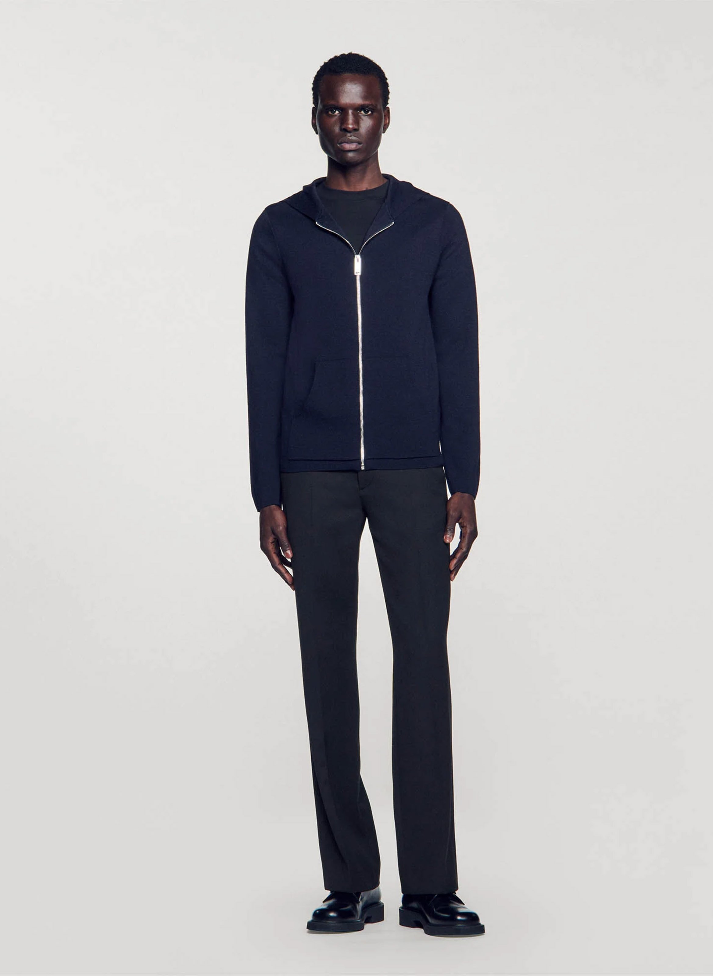 Gilet regular-fit  à capuche zippé en laine SANDRO Bleu