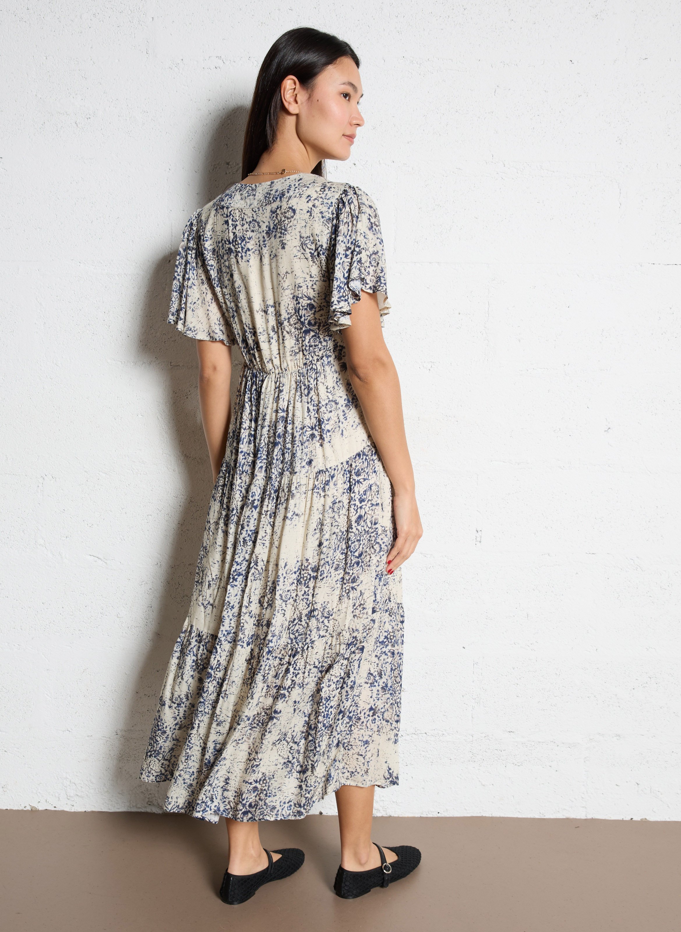 Robe longue col v à imprimé floral MAISON 123 Bleu